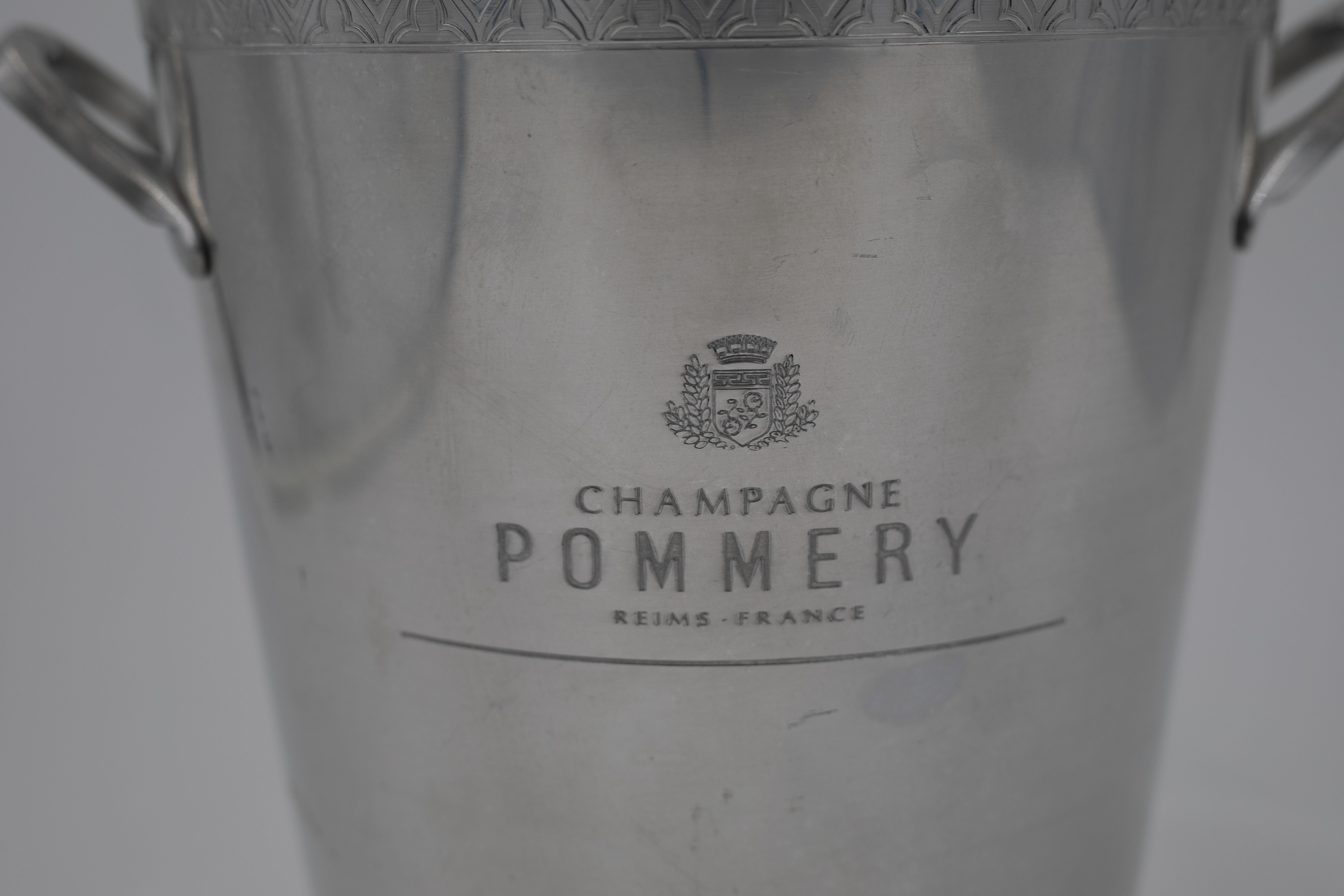 Mitte des Jahrhunderts Champagner Pommery Versilberter Metalleiskübel, Frankreich, 1950-70er Jahre im Angebot 2