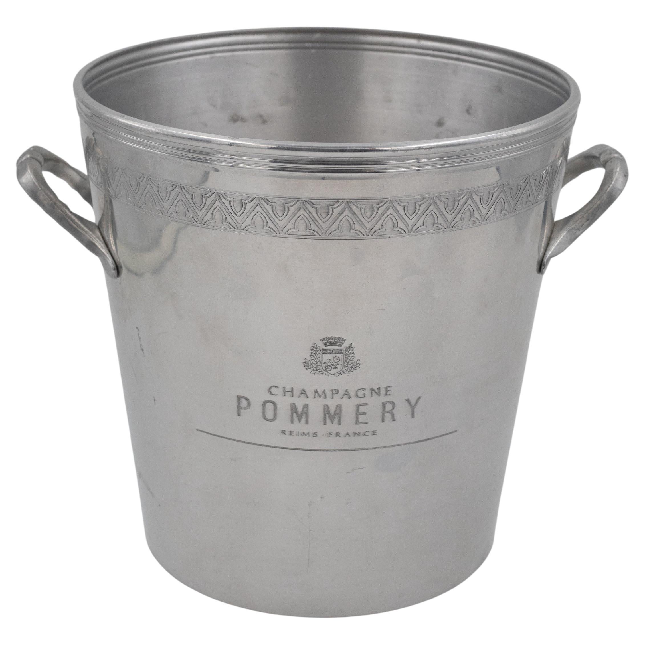Mid-Century Champagne Pommery Silvered Metal Ice Bucket, France, 1950s–70s