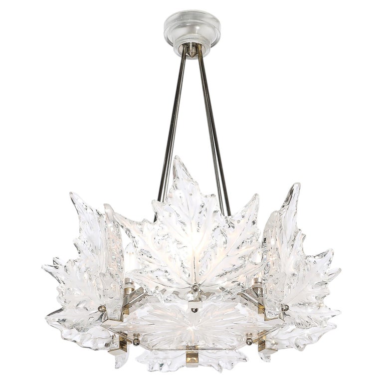 Mid-Century "Champs Élysées" Frosted Crystal Chandelier signed René Lalique