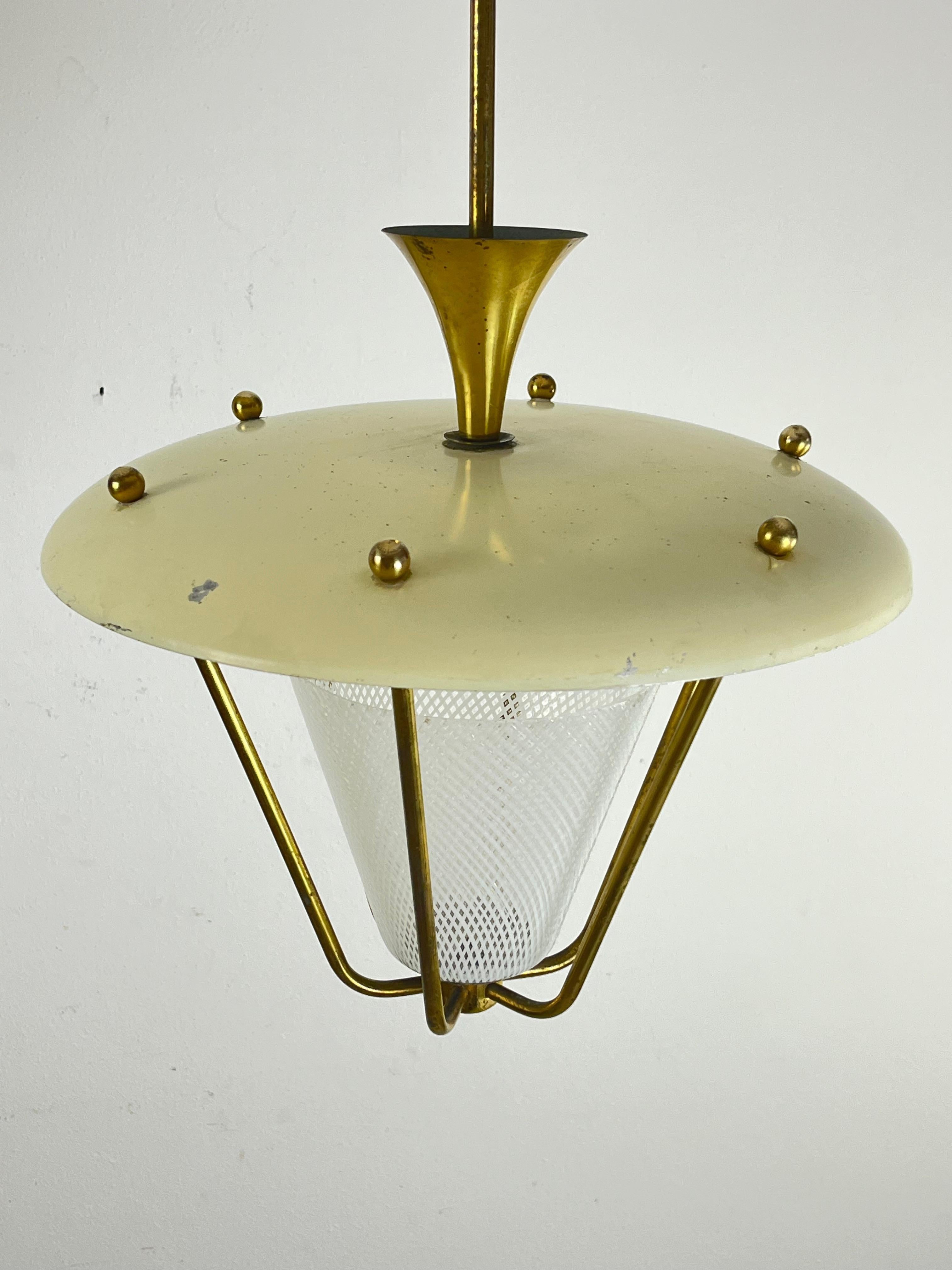 Lampadario di metà secolo attribuito a Venini in Reticello  Vetro e ottone, anni '50 in vendita 5