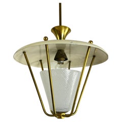 Lampadario di metà secolo attribuito a Venini in Reticello  Vetro e ottone, anni '50
