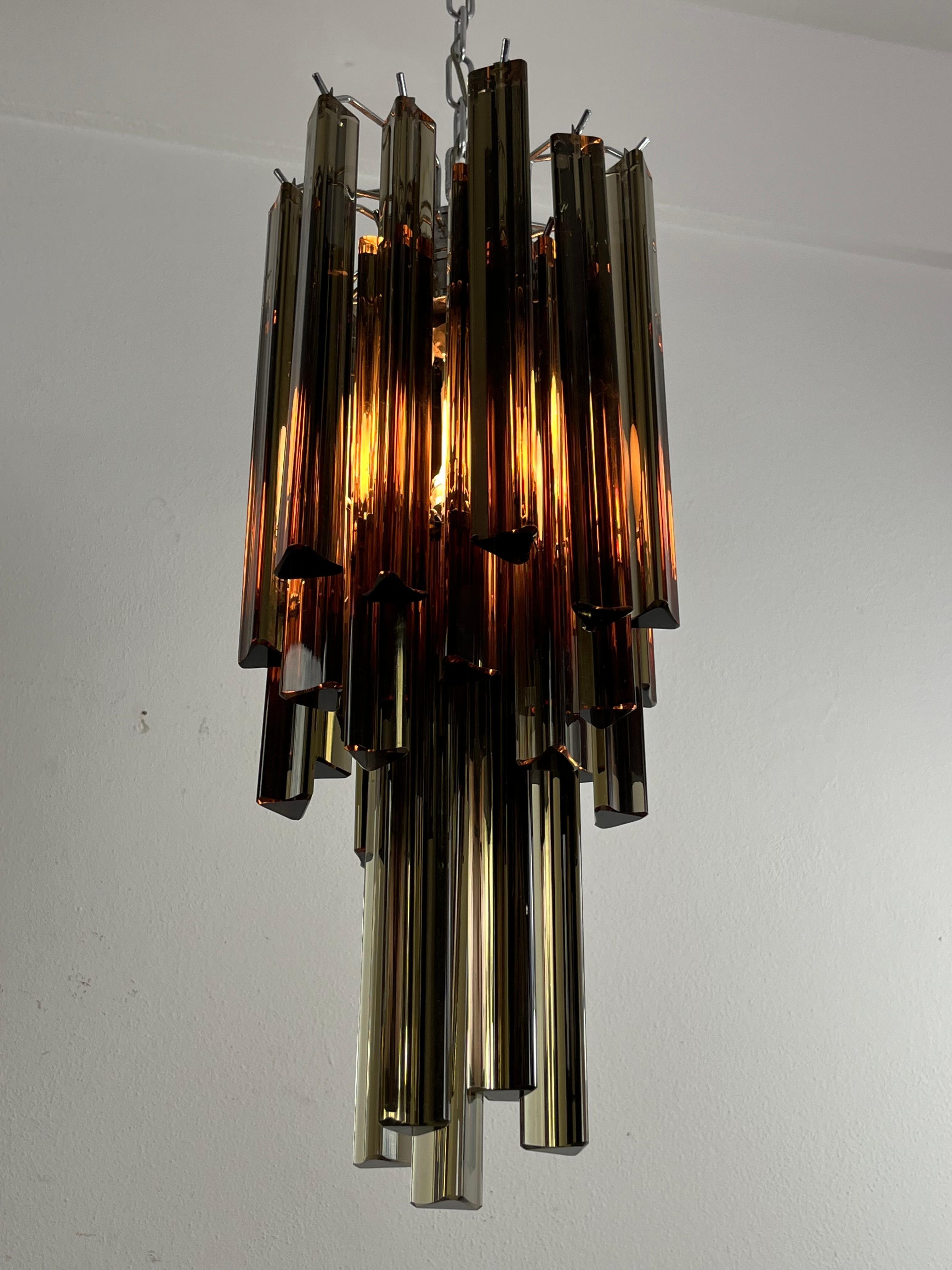 Italian Mid-Century Chandelier Attributed To Venini With Trilobed Amber Murano Glass For Sale