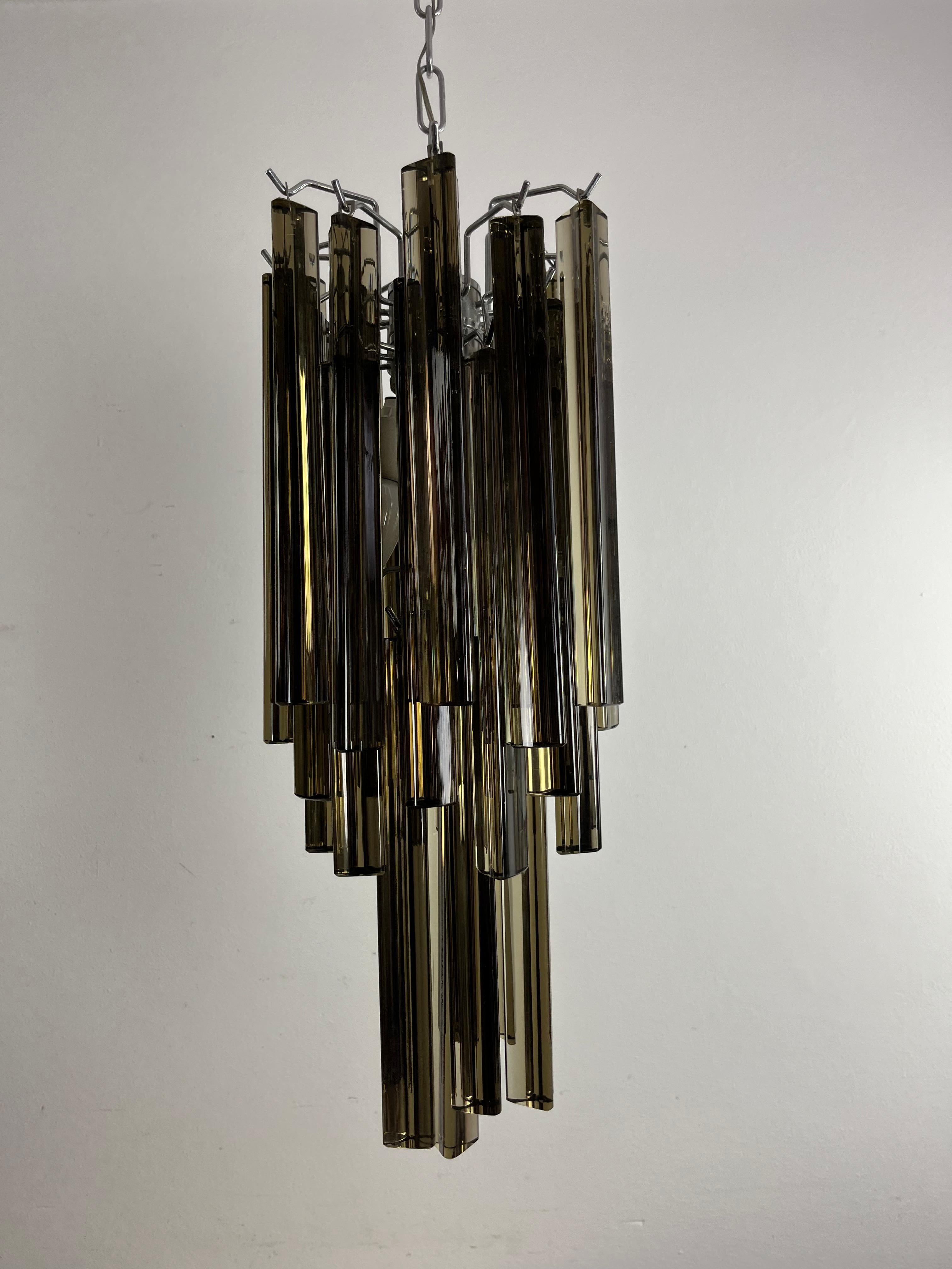 Metal Mid-Century Chandelier Attributed To Venini With Trilobed Amber Murano Glass For Sale