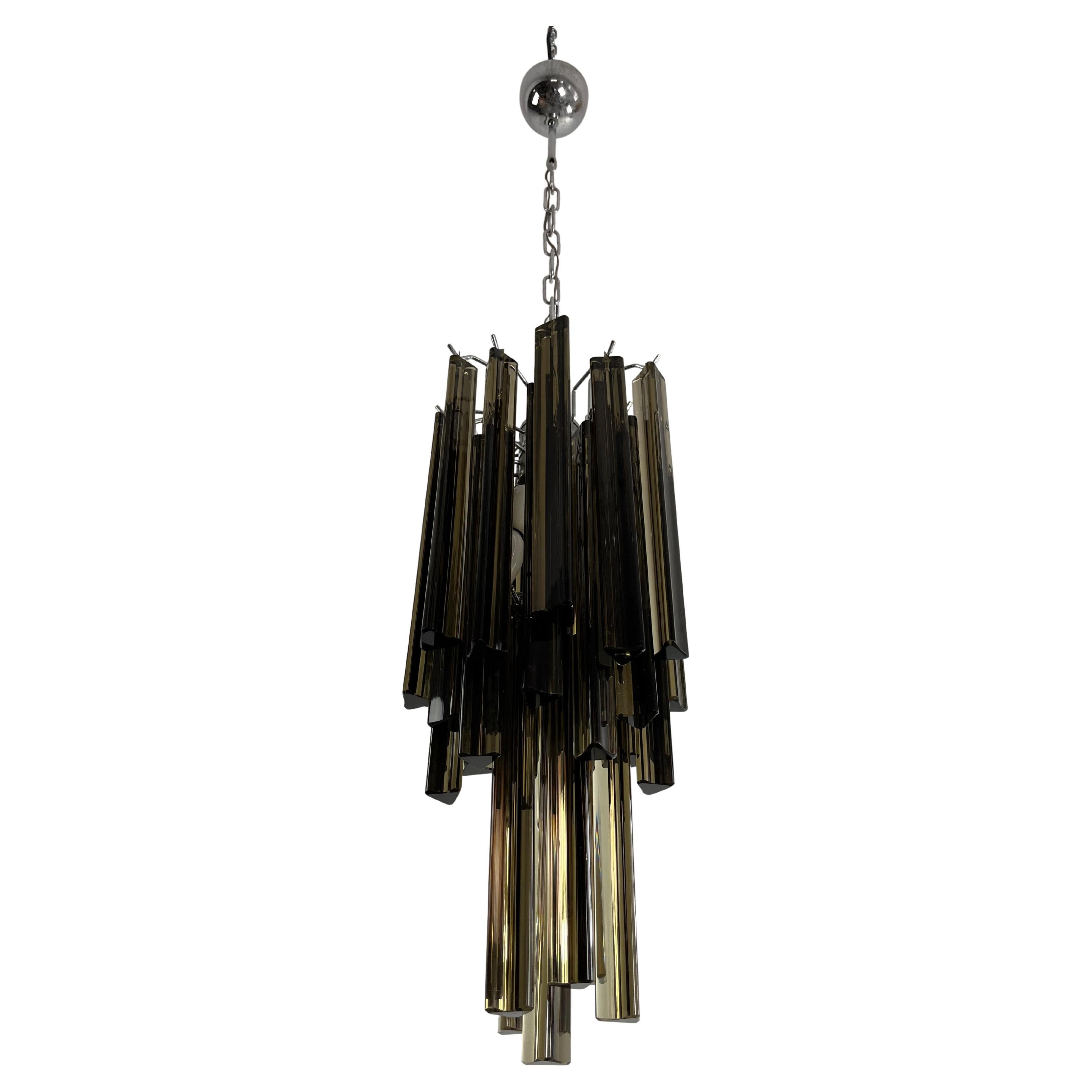 Mid-Century Chandelier Attributed To Venini With Trilobed Amber Murano Glass For Sale