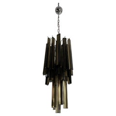 Mid-Century Chandelier Attributed To Venini With Trilobed Amber Murano Glass