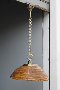 Mid Century Chandelier Bamboo Brass Italian Design 1950