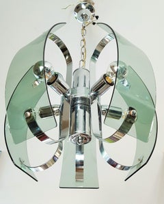 Mid-Century Chandelier Blue Glass Style Fontana Arte, Italy, 1960