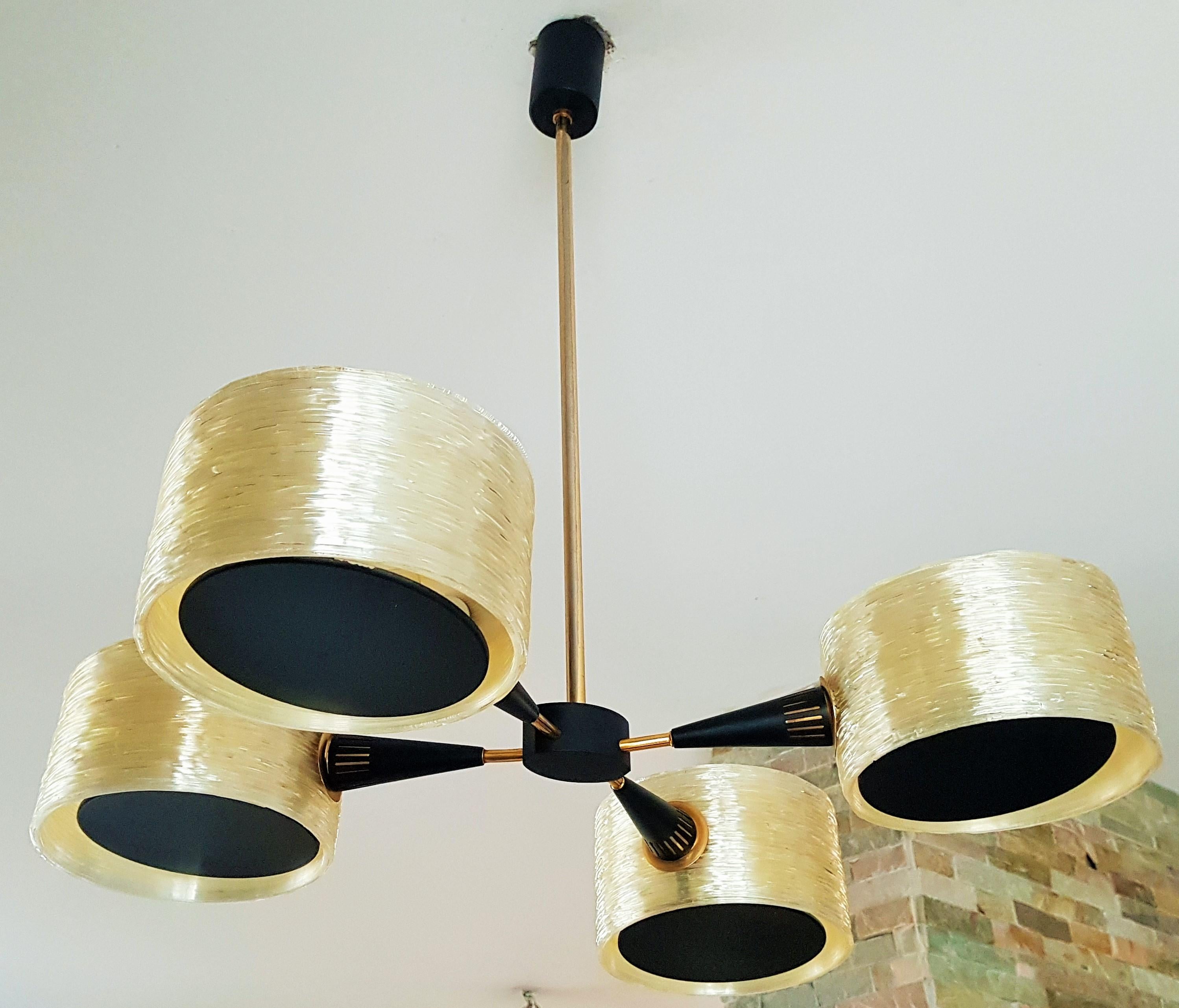 Midcentury Chandelier Brass and Perspex Resin by Lunel Arlus, France, 1960 For Sale 3