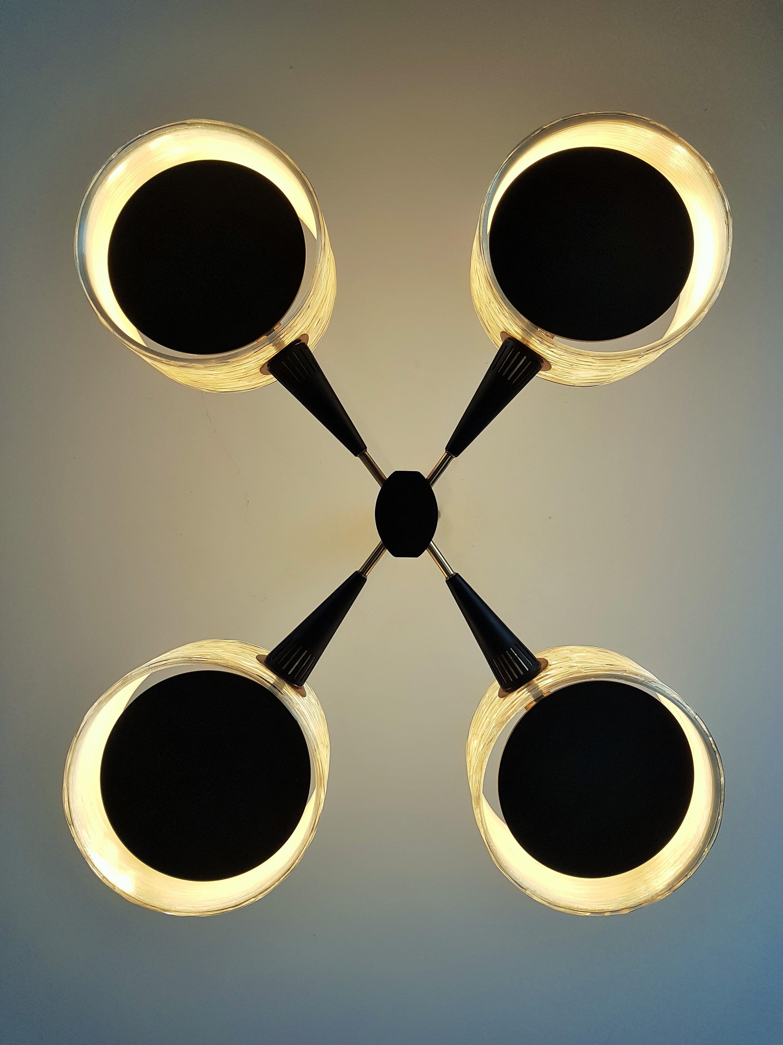 Midcentury Chandelier Brass and Perspex Resin by Lunel Arlus, France, 1960 For Sale 11