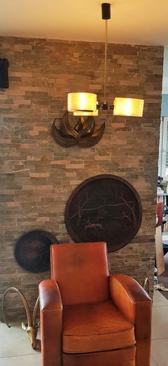 Midcentury Chandelier Brass and Perspex Resin by Lunel Arlus, France, 1960