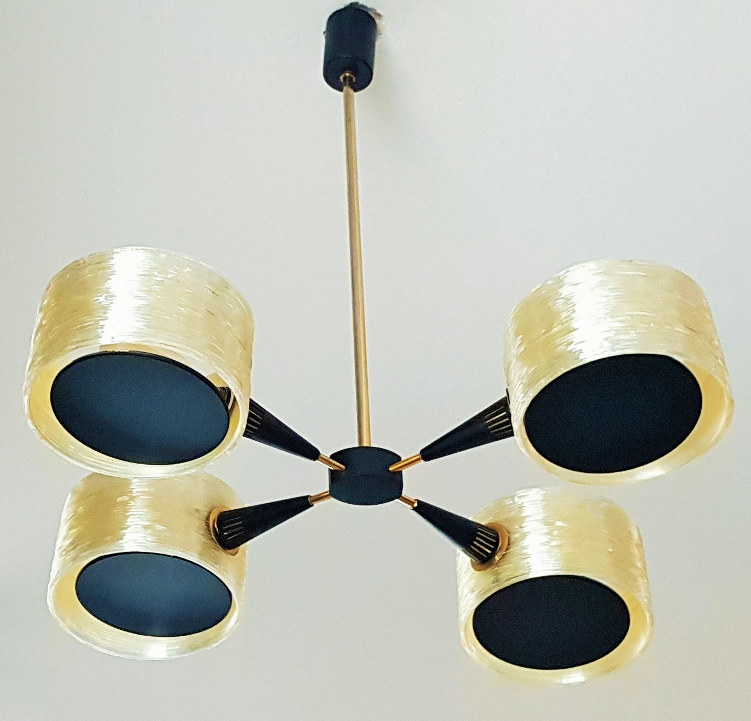 Mid-Century Modern Midcentury Chandelier Brass and Perspex Resin by Lunel Arlus, France, 1960 For Sale