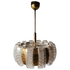Midcentury Chandelier by Doria with Crystal Glass Tubes, Germany