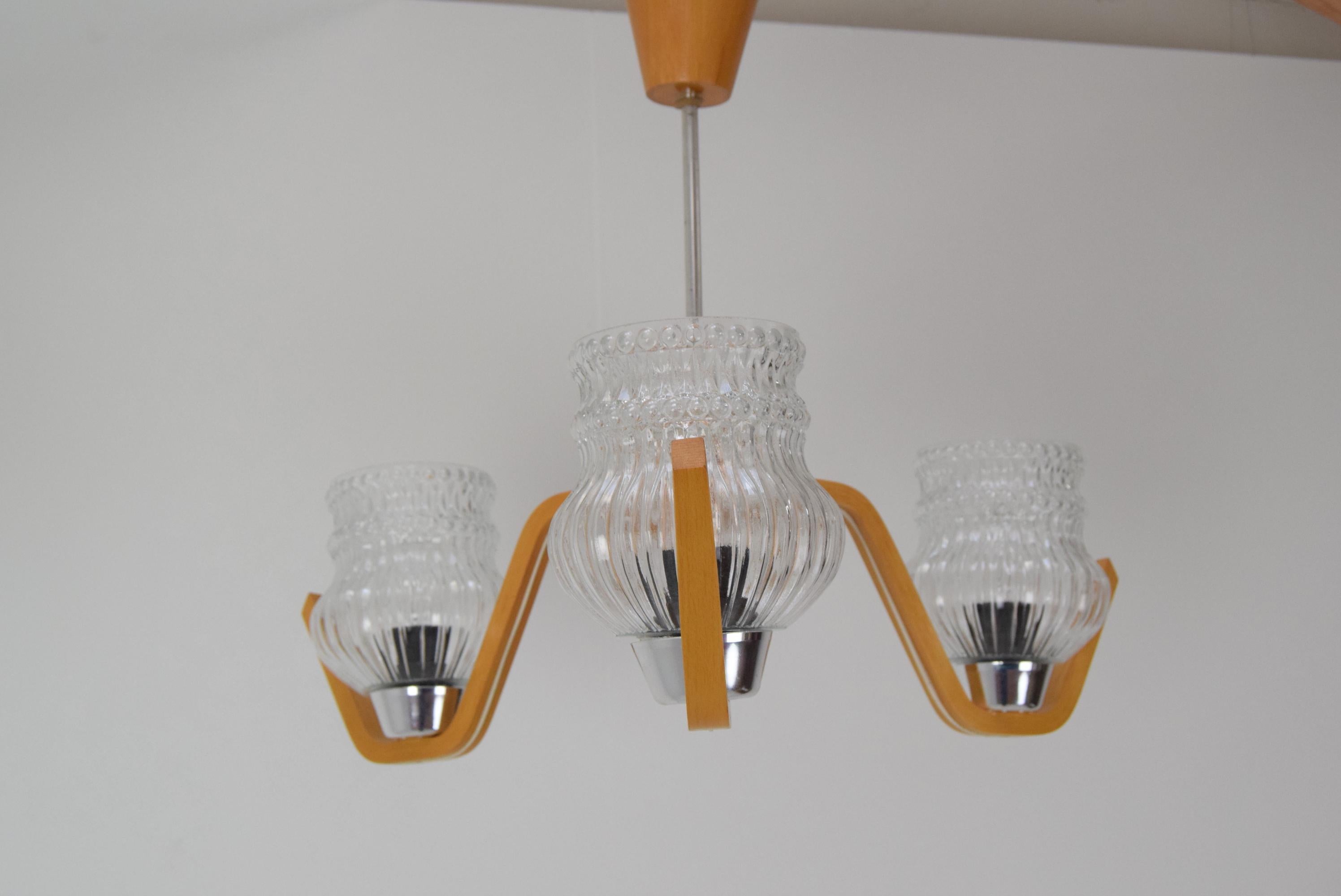 Mid-Century Chandelier by Drevo Humpolec, 1970's For Sale 4