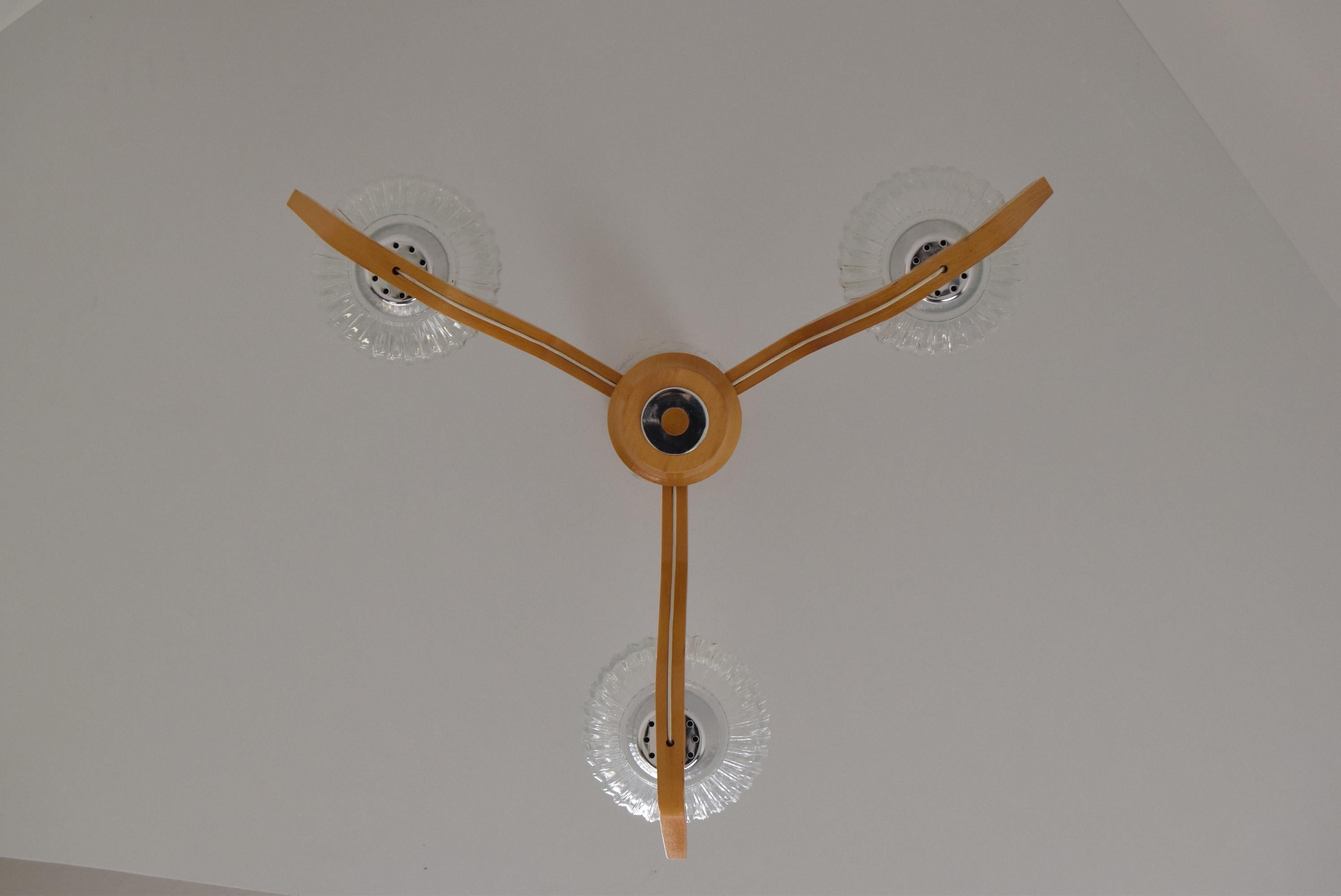 Mid-Century Chandelier by Drevo Humpolec, 1970's For Sale 1