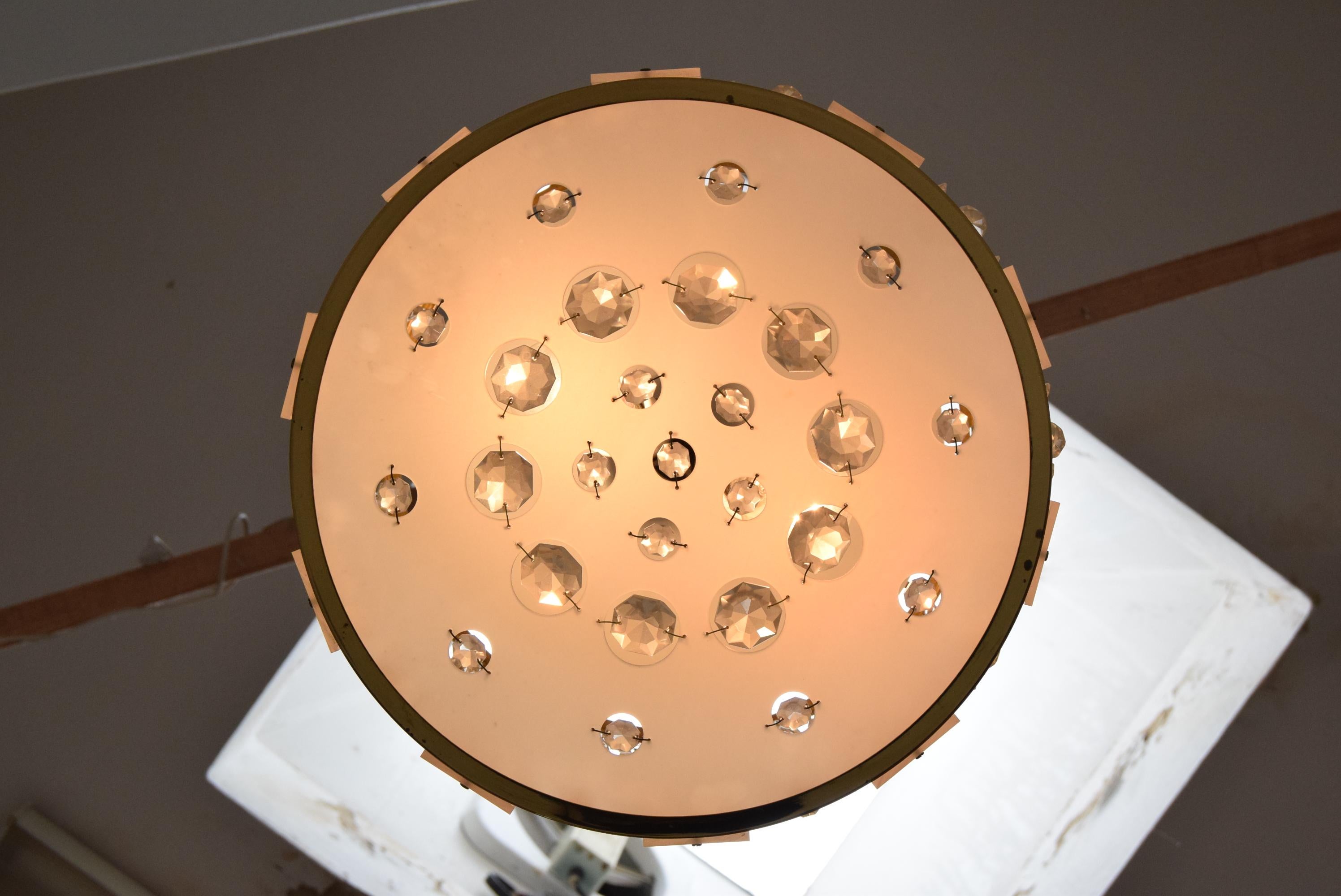 Ottone Lampadario di metà secolo di Jablonecke Sklarny Novy Bydzov, anni '70 in vendita