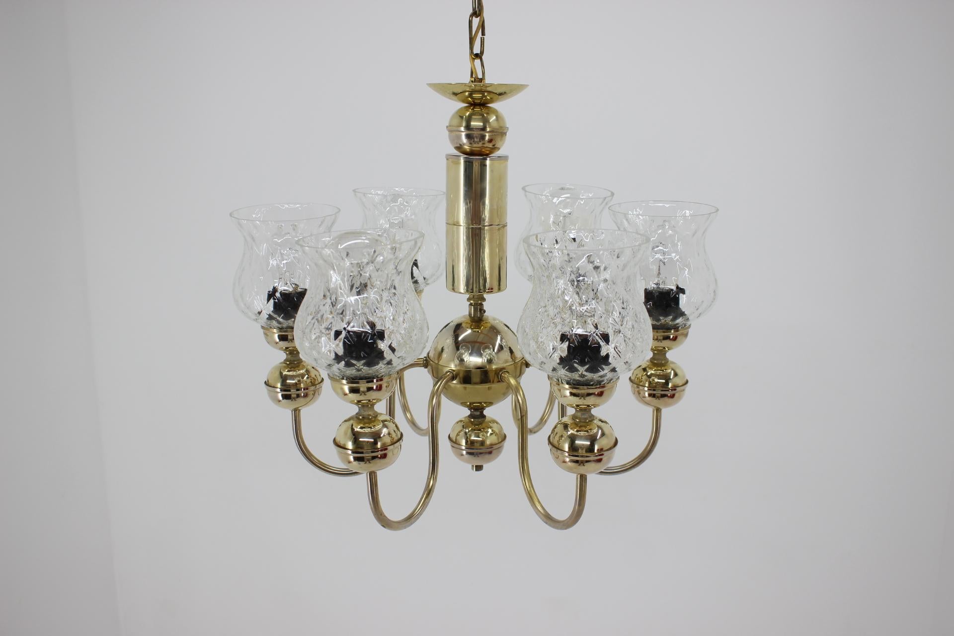 Brass Midcentury Chandelier by Kamenický Šenov, 1950s For Sale