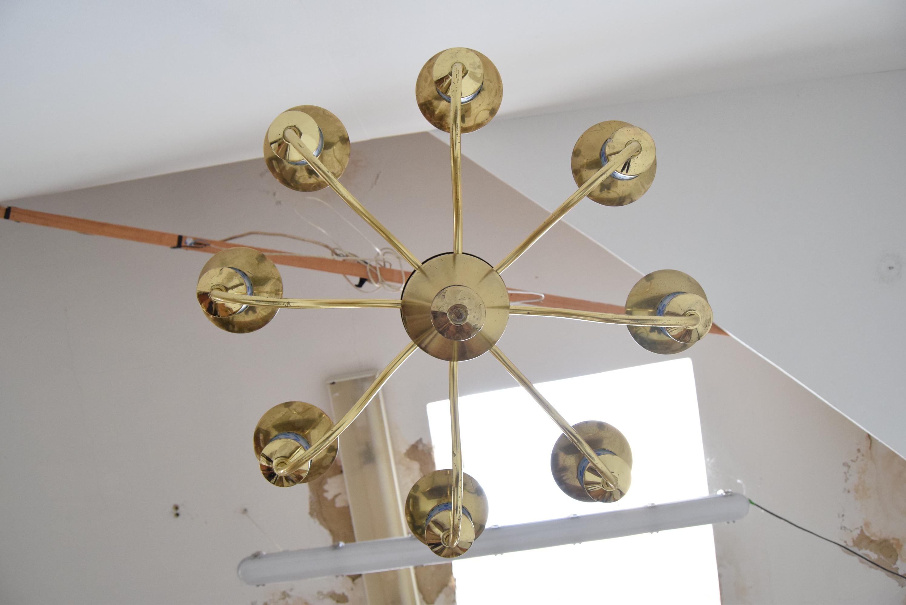 Brass Mid-century Chandelier by Kamenicky Senov, Czechoslovakia, 1970's. For Sale