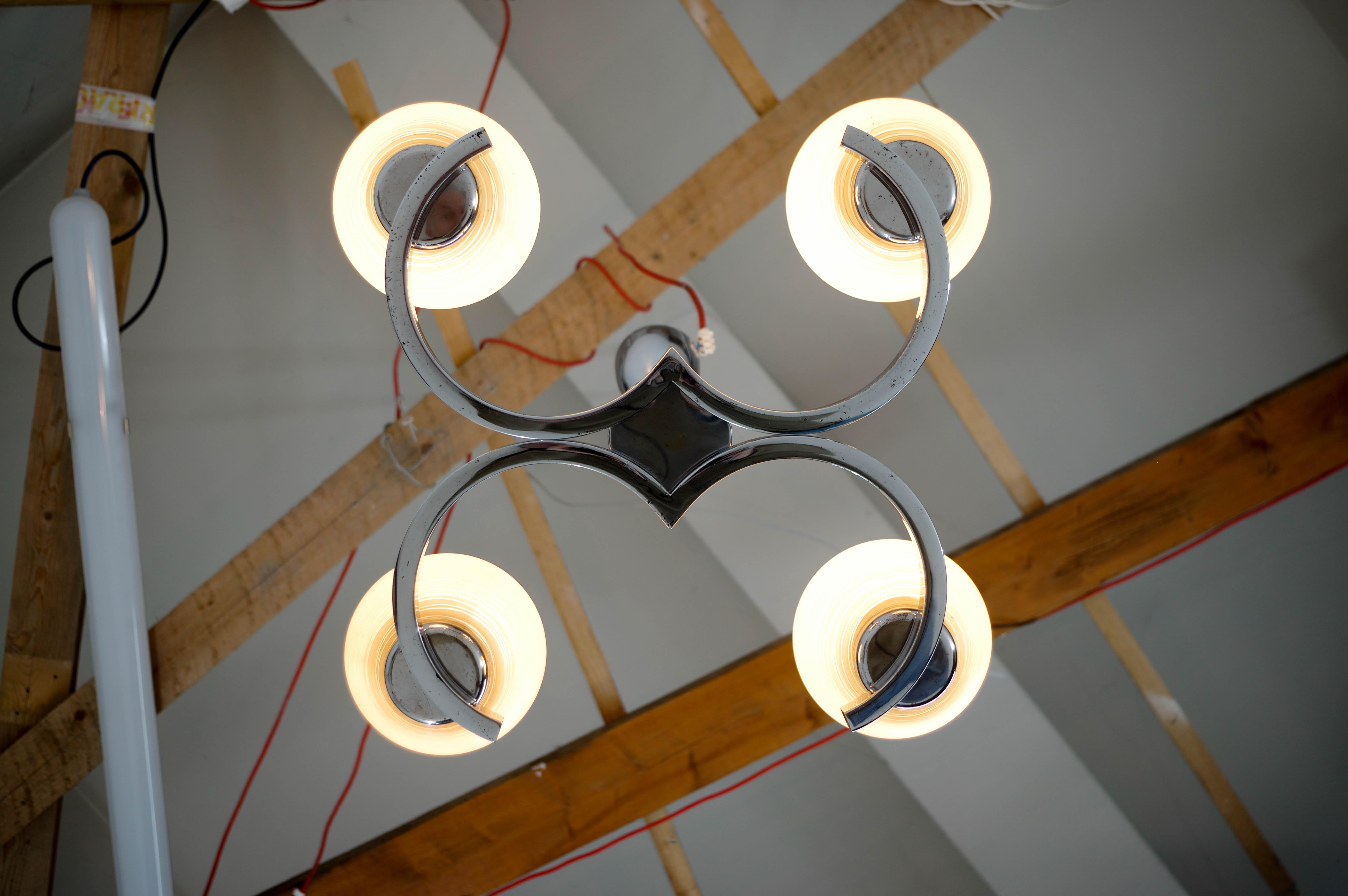 Mid-Century Chandelier by Napako, 1950s, Restored For Sale 3