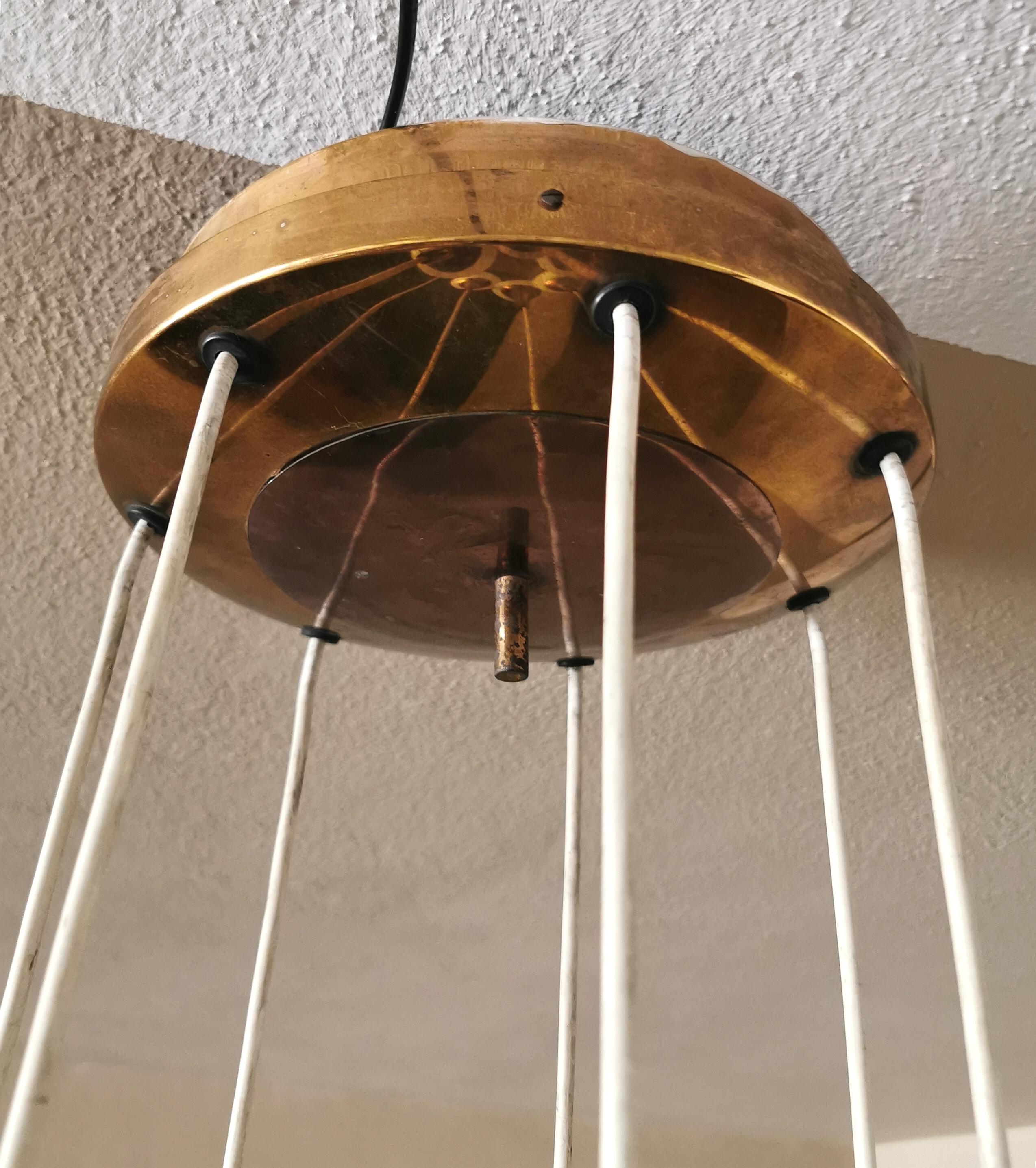 Mid Century Chandelier by Stilnovo Brass Opaline Glass Italian Design, 1950s 7