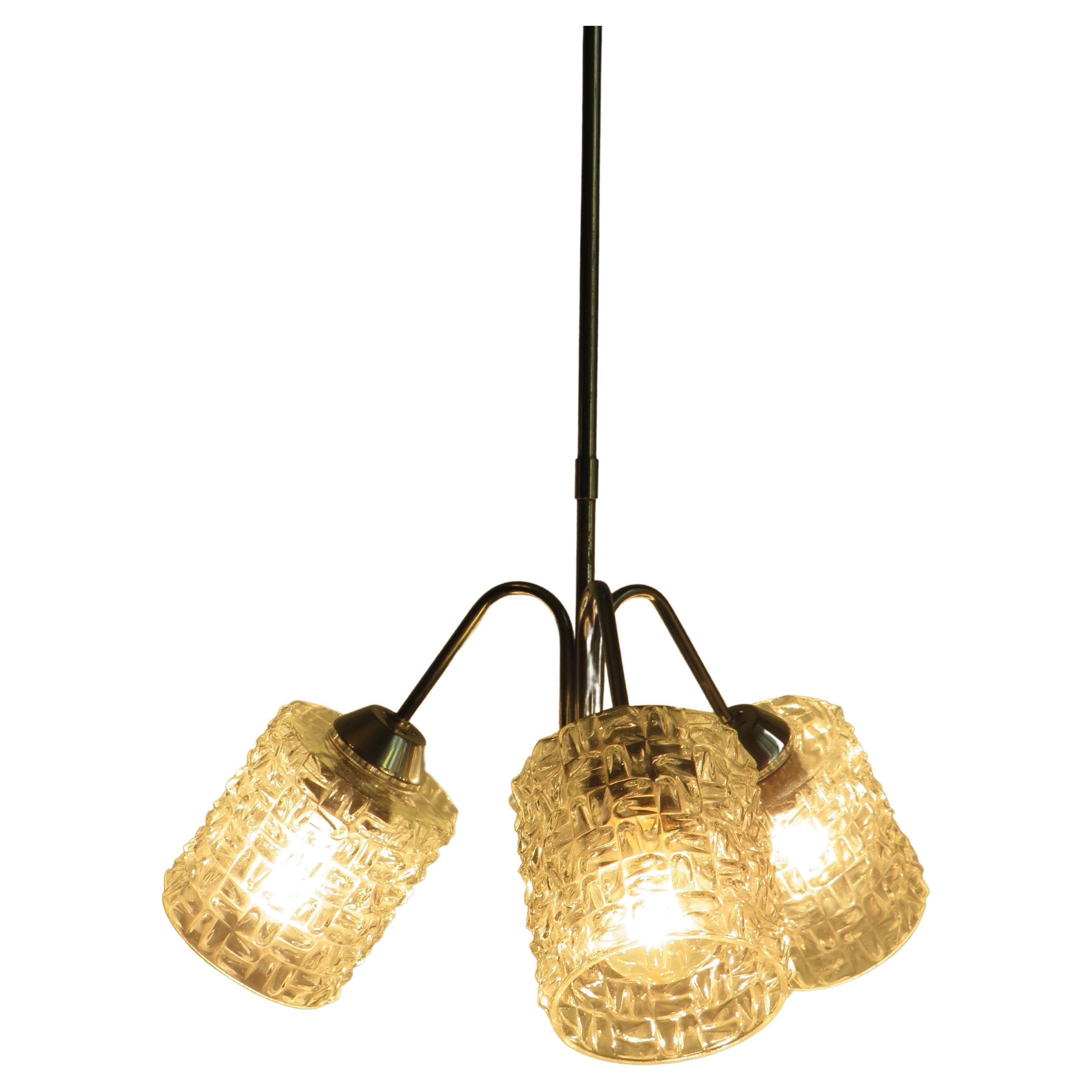 Mid-Century Chandelier, Chrome and Glass, Belgium, 1960 For Sale