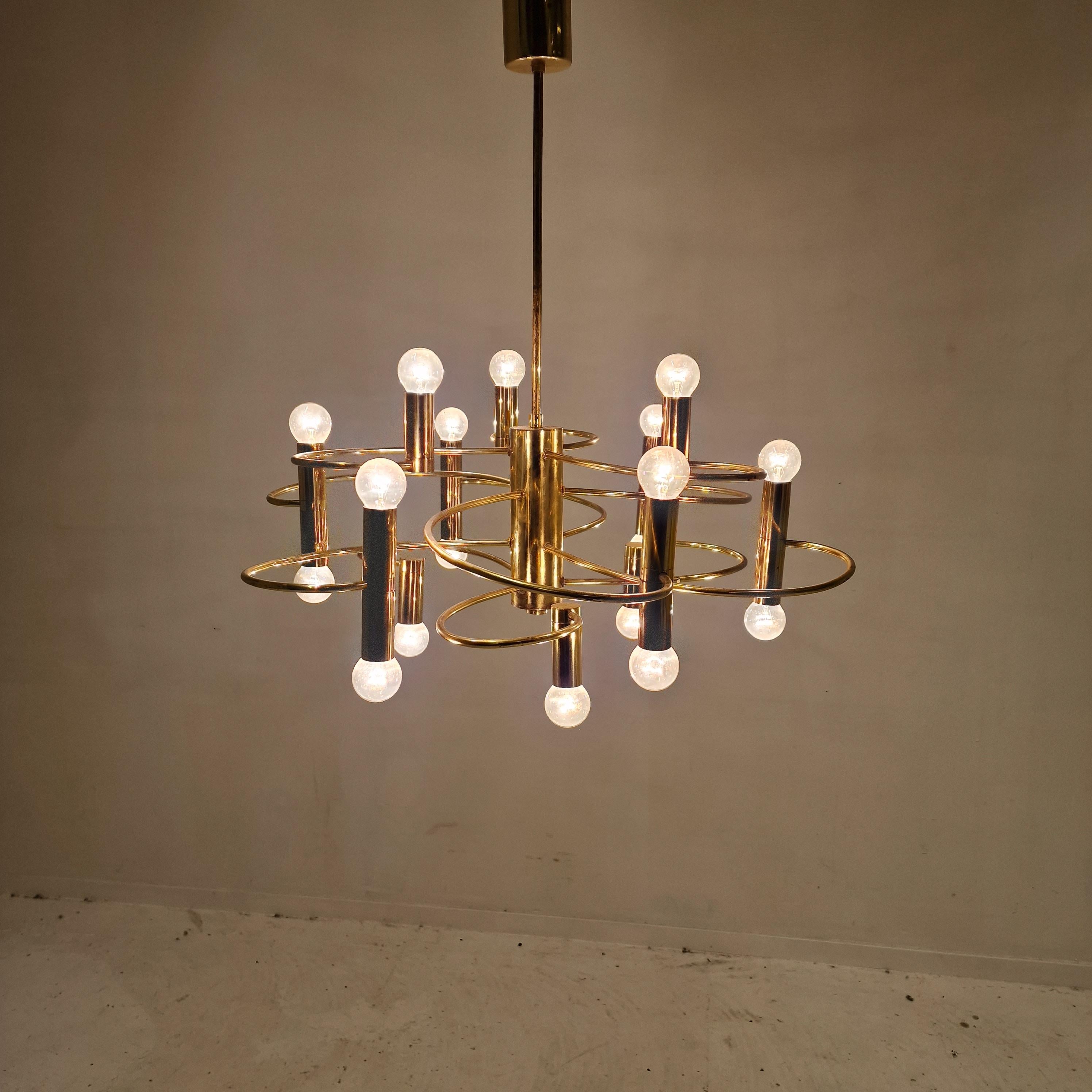 Mid Century Chandelier Designed by Gaetano Sciolari, 1970's (2 available) In Good Condition For Sale In Oud Beijerland, NL