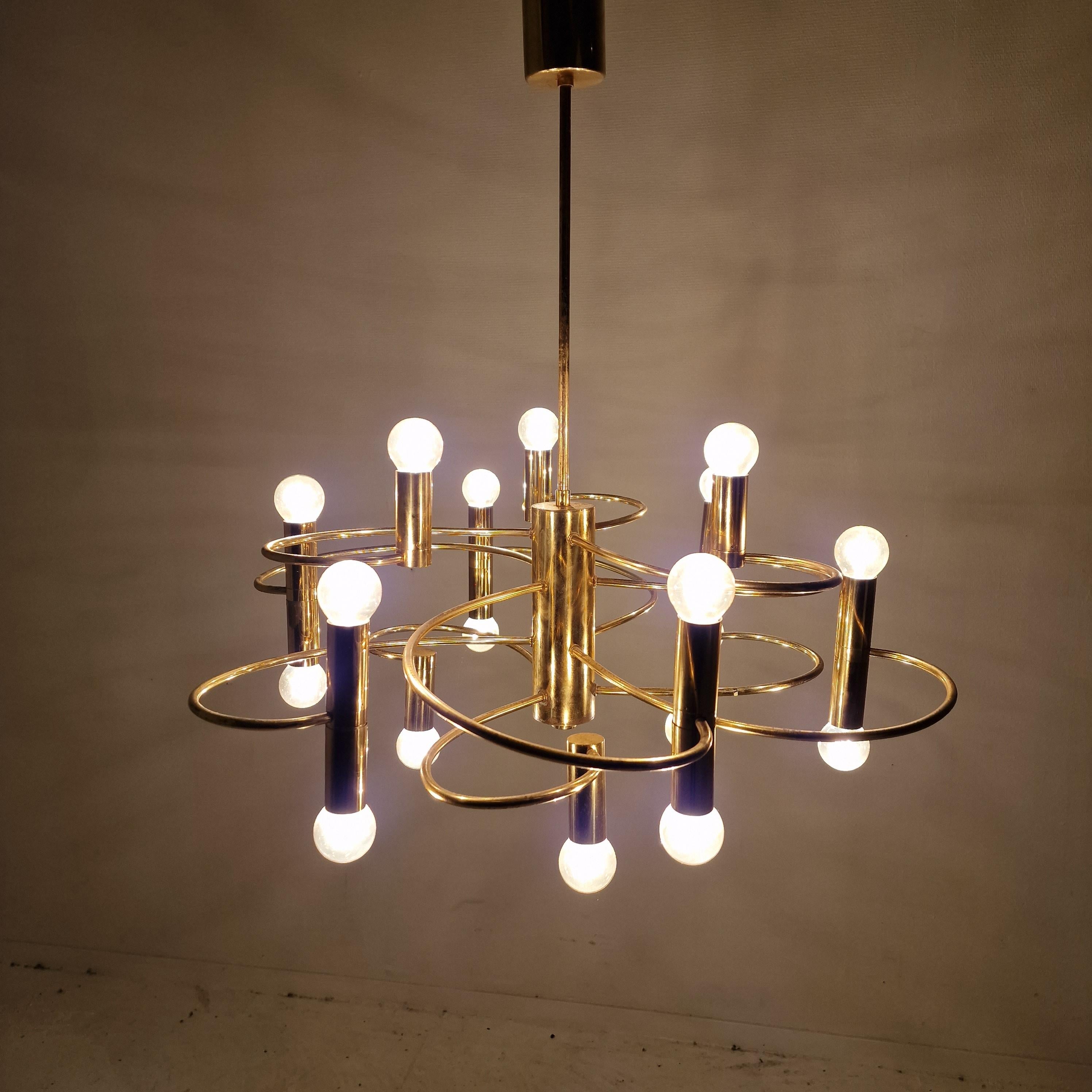 Late 20th Century Mid Century Chandelier Designed by Gaetano Sciolari, 1970's (2 available) For Sale