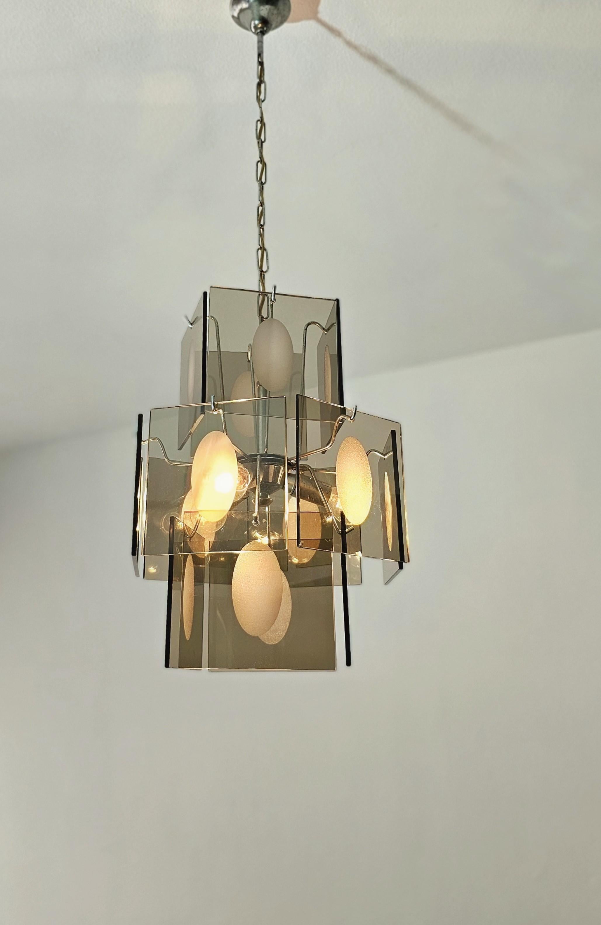 Steel Mid-Century  Modern Chandelier Gino Vistosi Murano Glass Design Italy 1960s 70s
