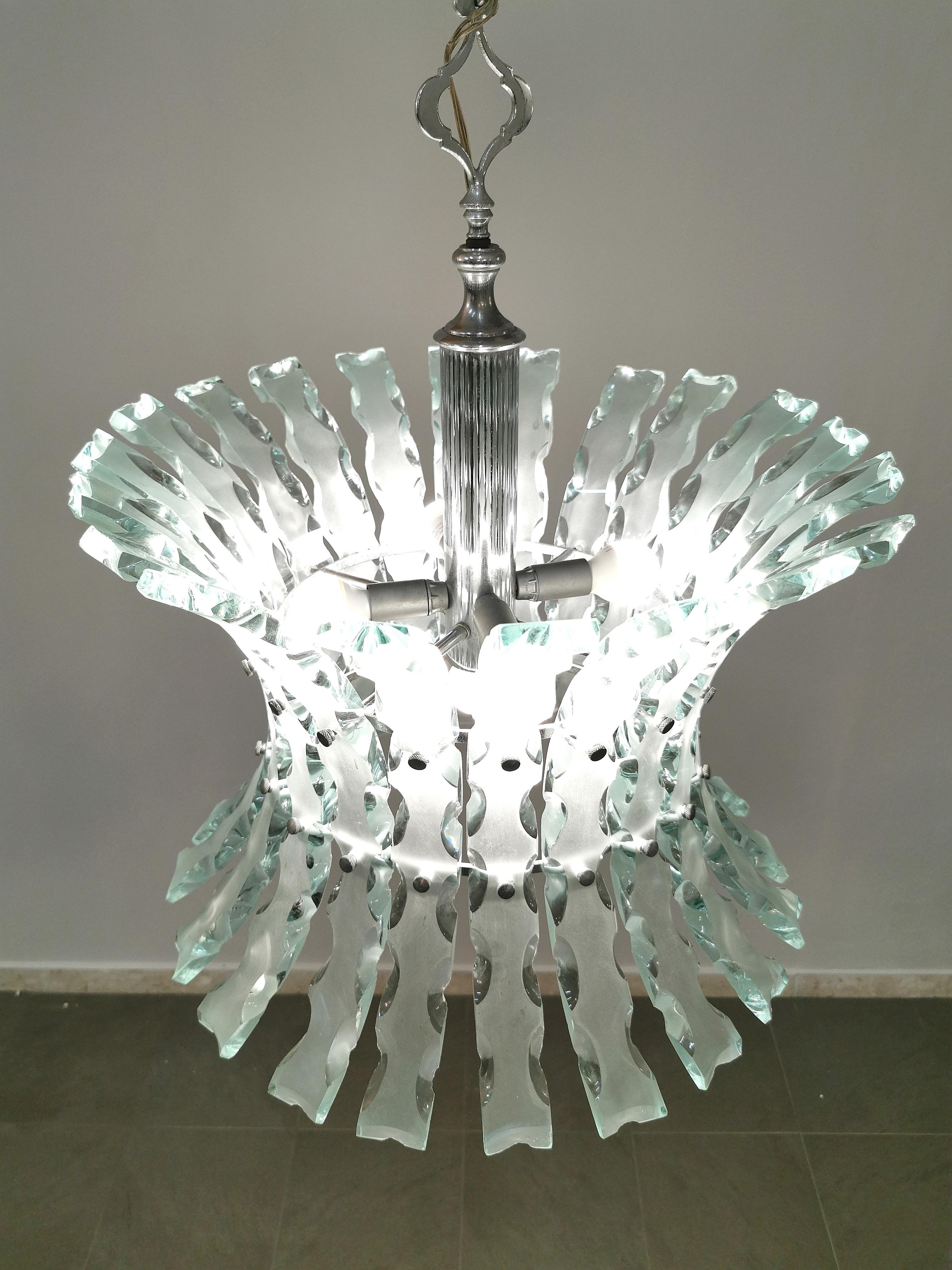  Chandelier Pendant Hammered Glass Fontana Arte Midcentury Italian Design 1960s 2