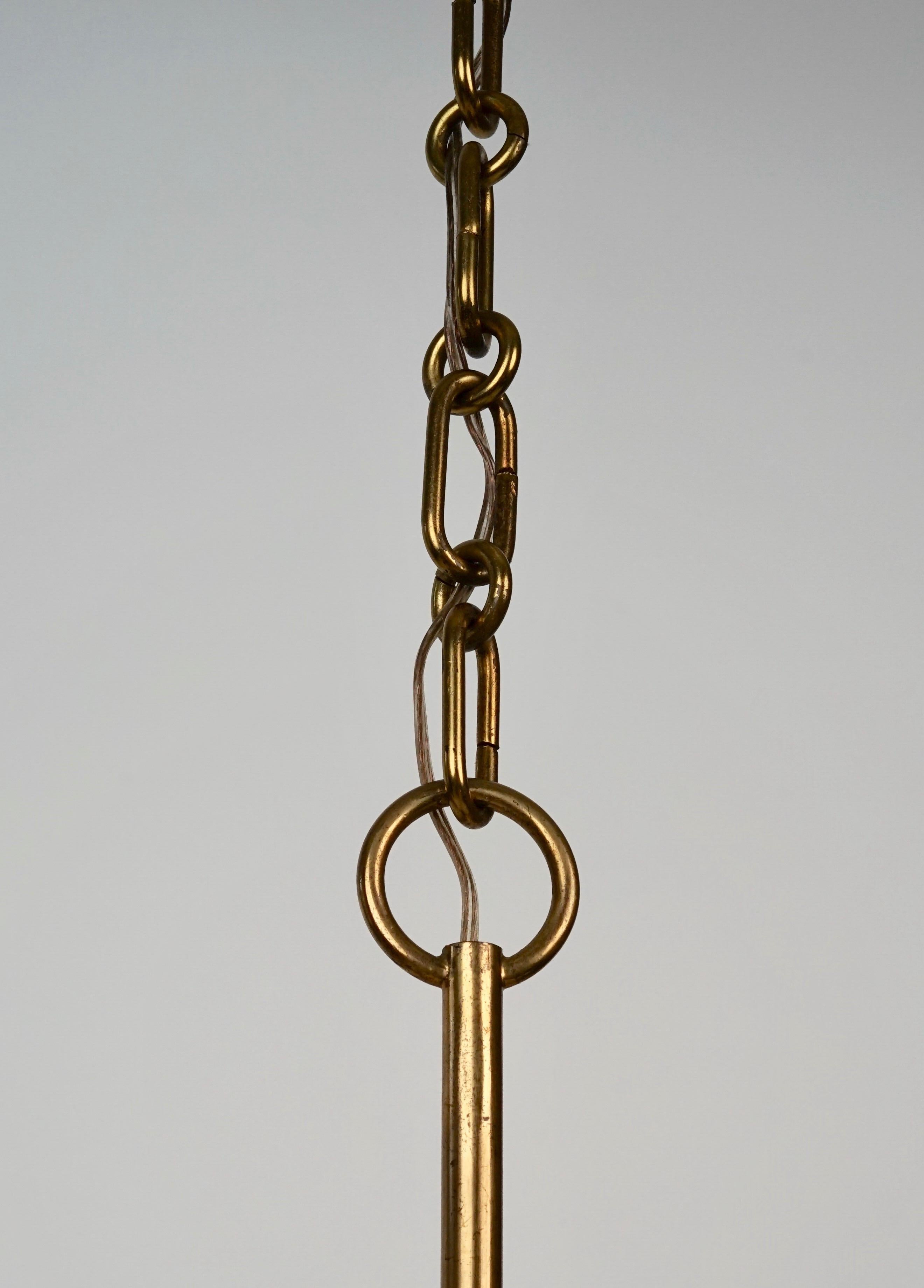 20th Century Mid-Century Chandelier in Brass & 3 Silk Shades, from Rupert Nikoll Co., Austria For Sale