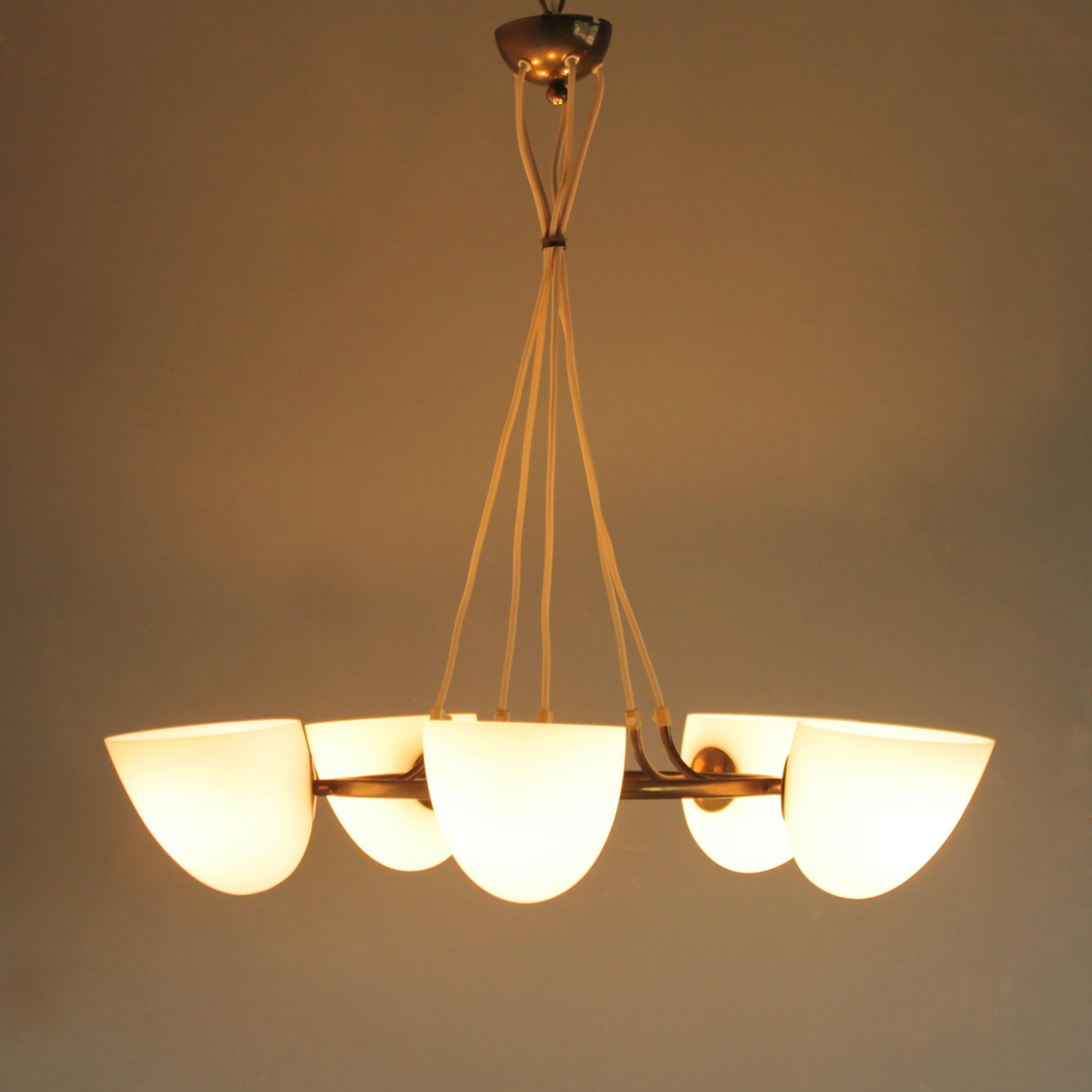 Mid Century chandelier in brass and glass by Hans Bengstrom Scandinavian 1950s 5
