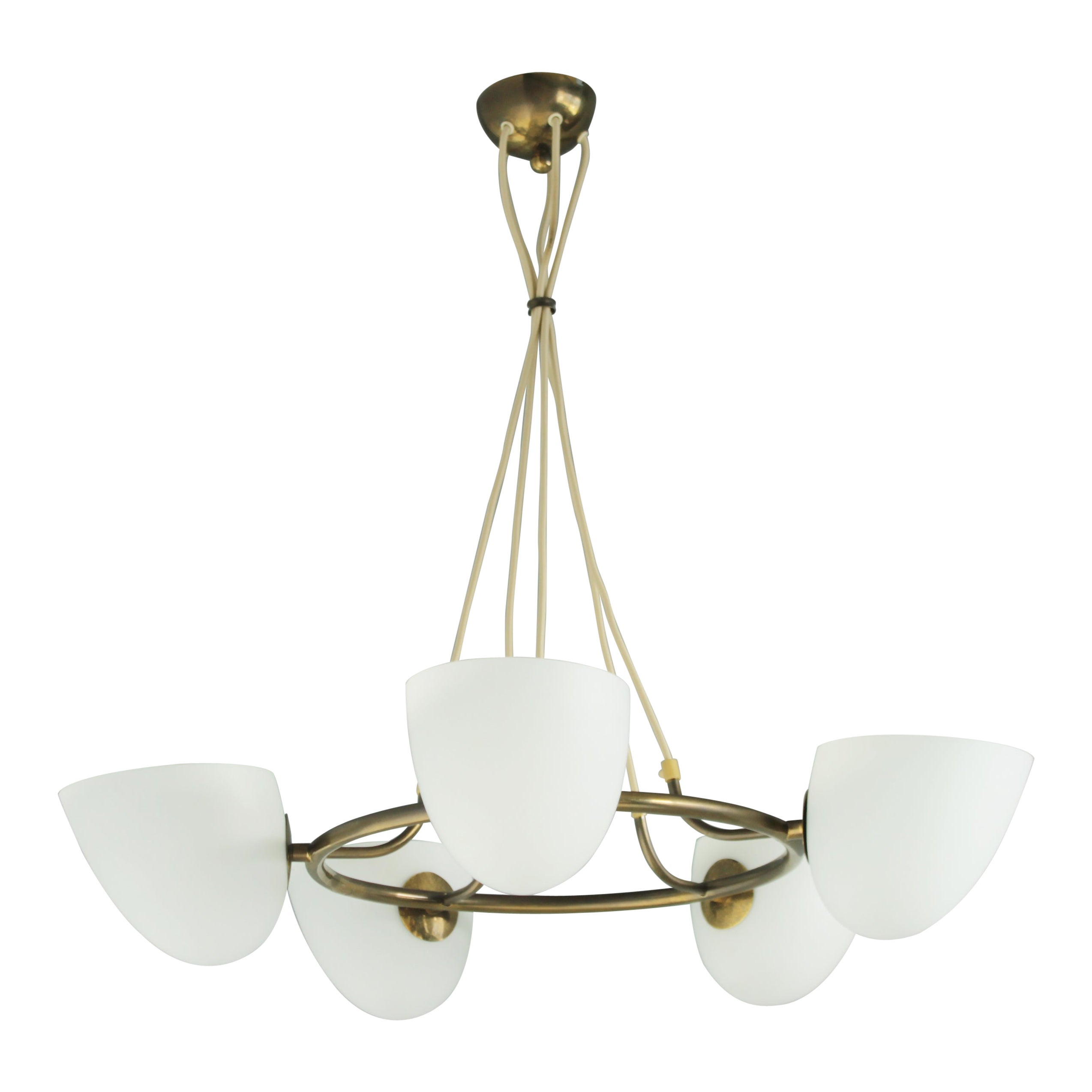 Mid Century chandelier in brass and glass by Hans Bengstrom Scandinavian 1950s