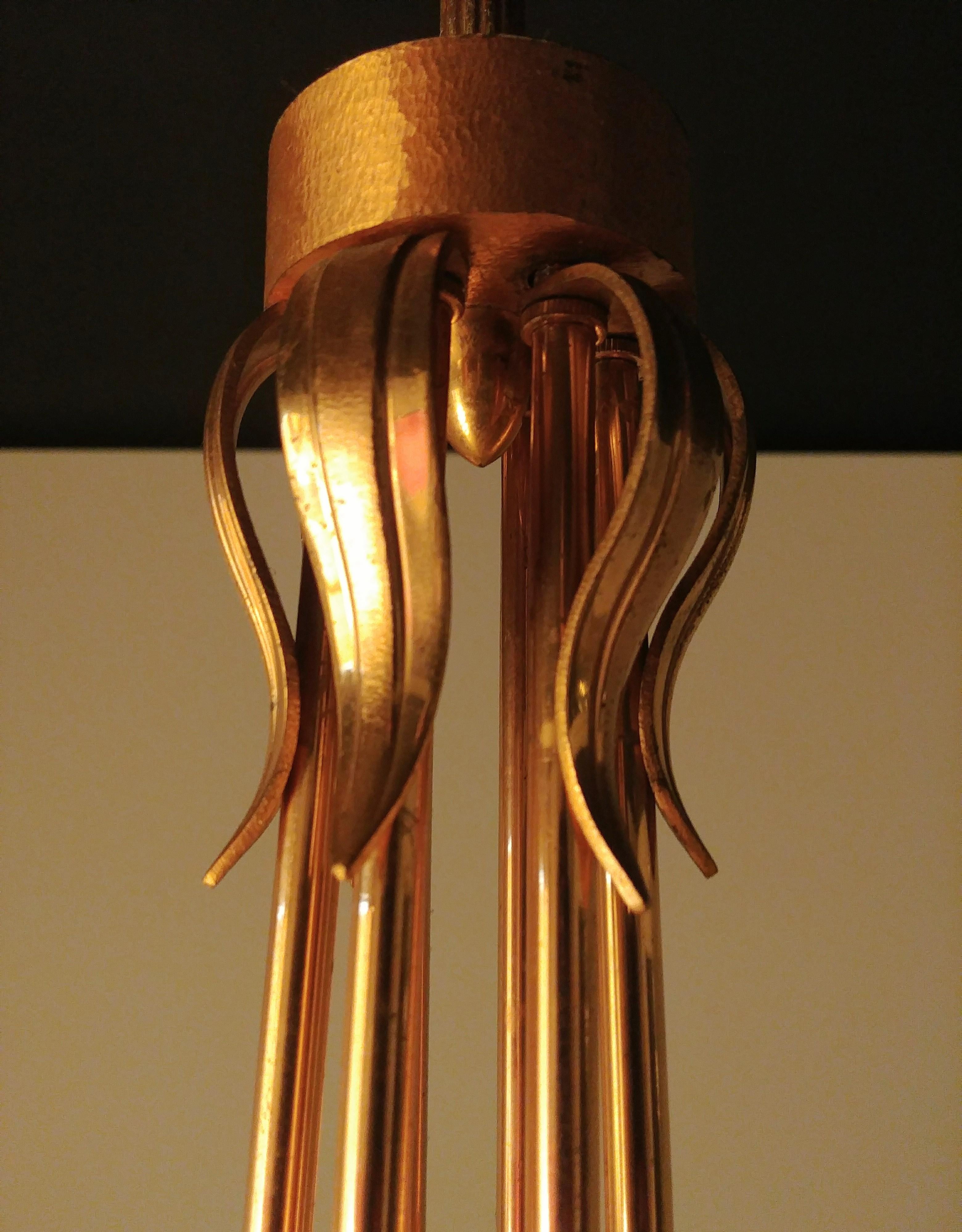 Midcentury Chandelier Brass Glass Attributed to Oscar Torlasco Italy 1960s For Sale 1