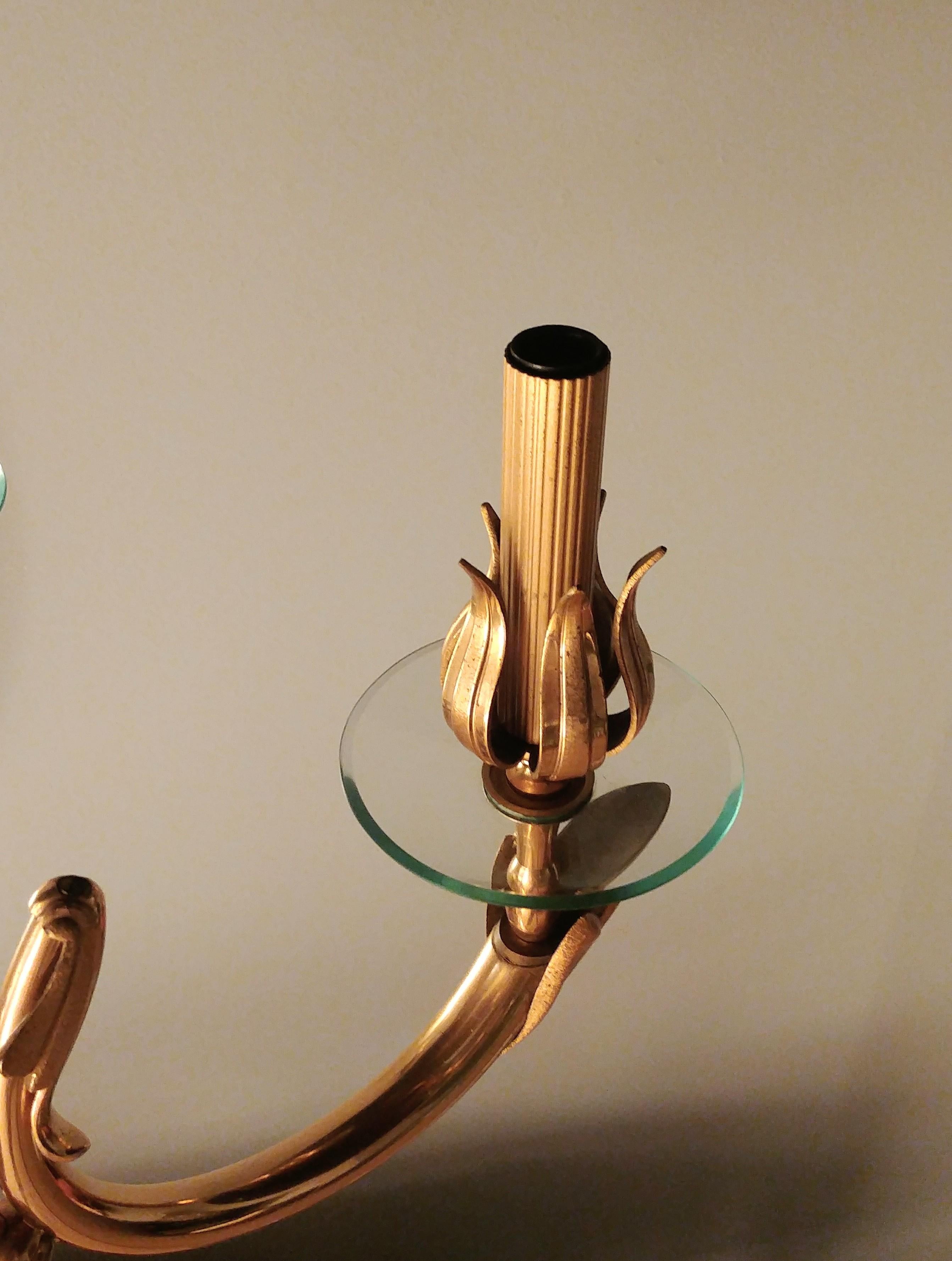 Midcentury Chandelier Brass Glass Attributed to Oscar Torlasco Italy 1960s For Sale 3