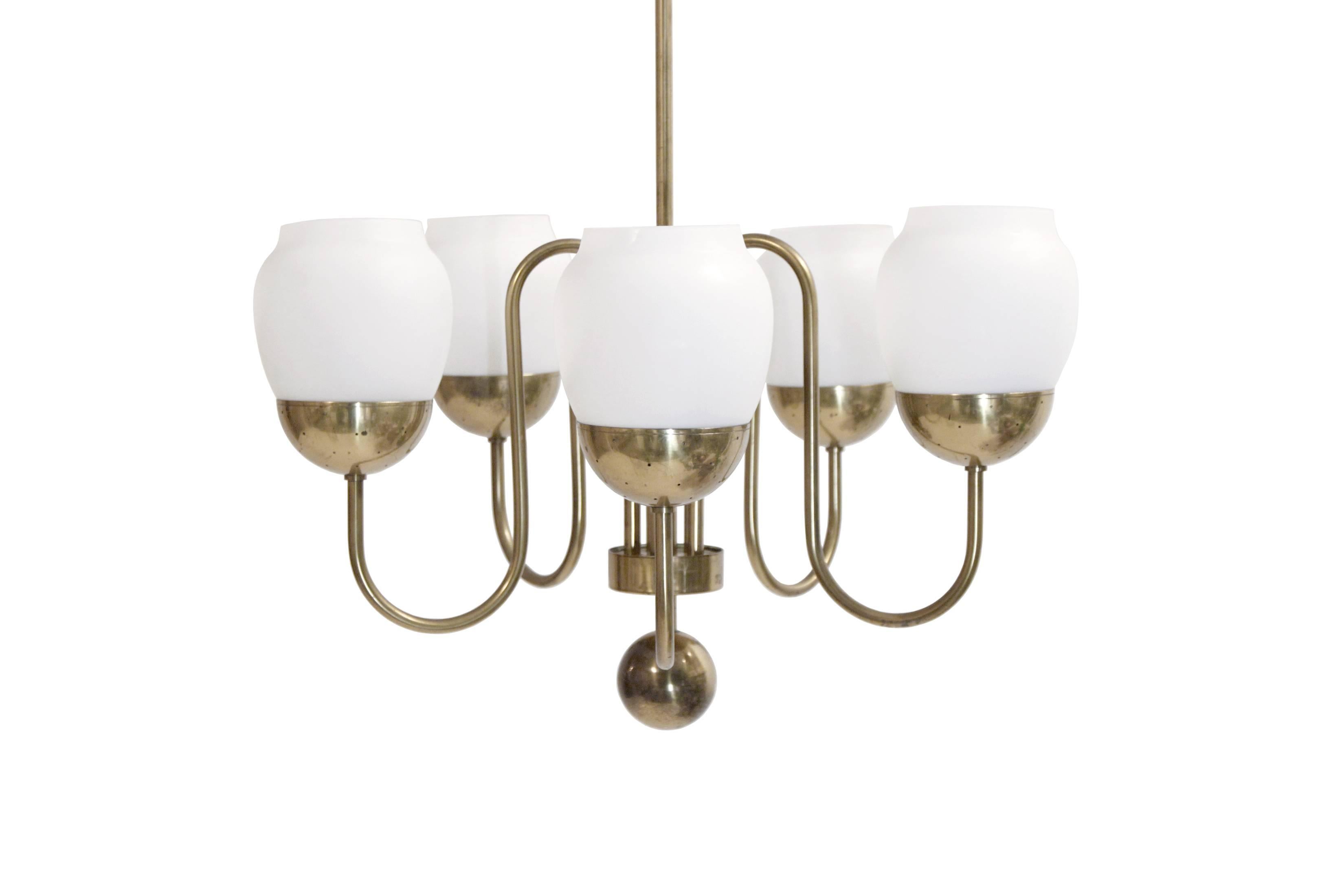 Norwegian Midcentury Chandelier in Brass by Jonas Hidle for Høvik Verk, Norway, 1950s