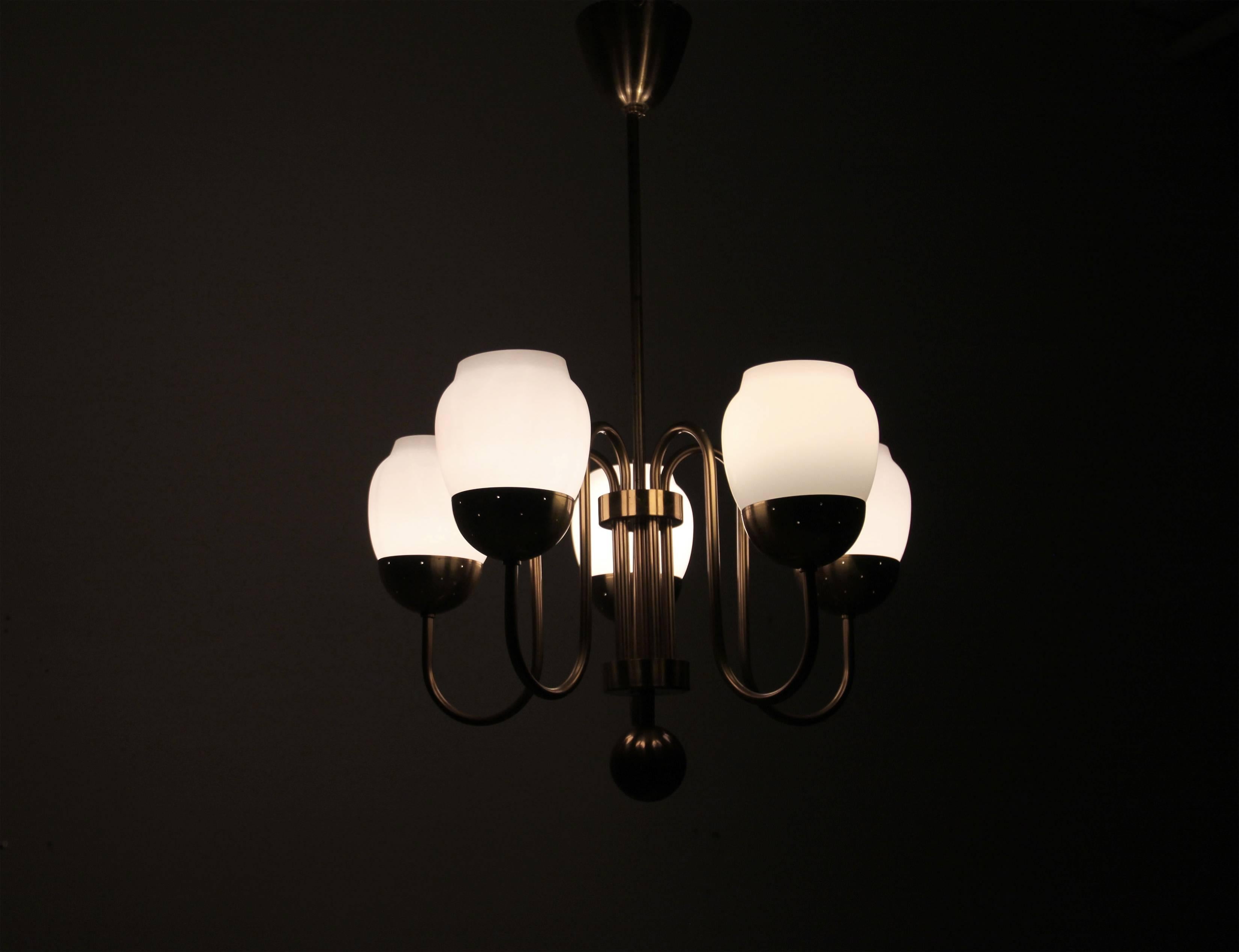 Midcentury Chandelier in Brass by Jonas Hidle for Høvik Verk, Norway, 1950s 1