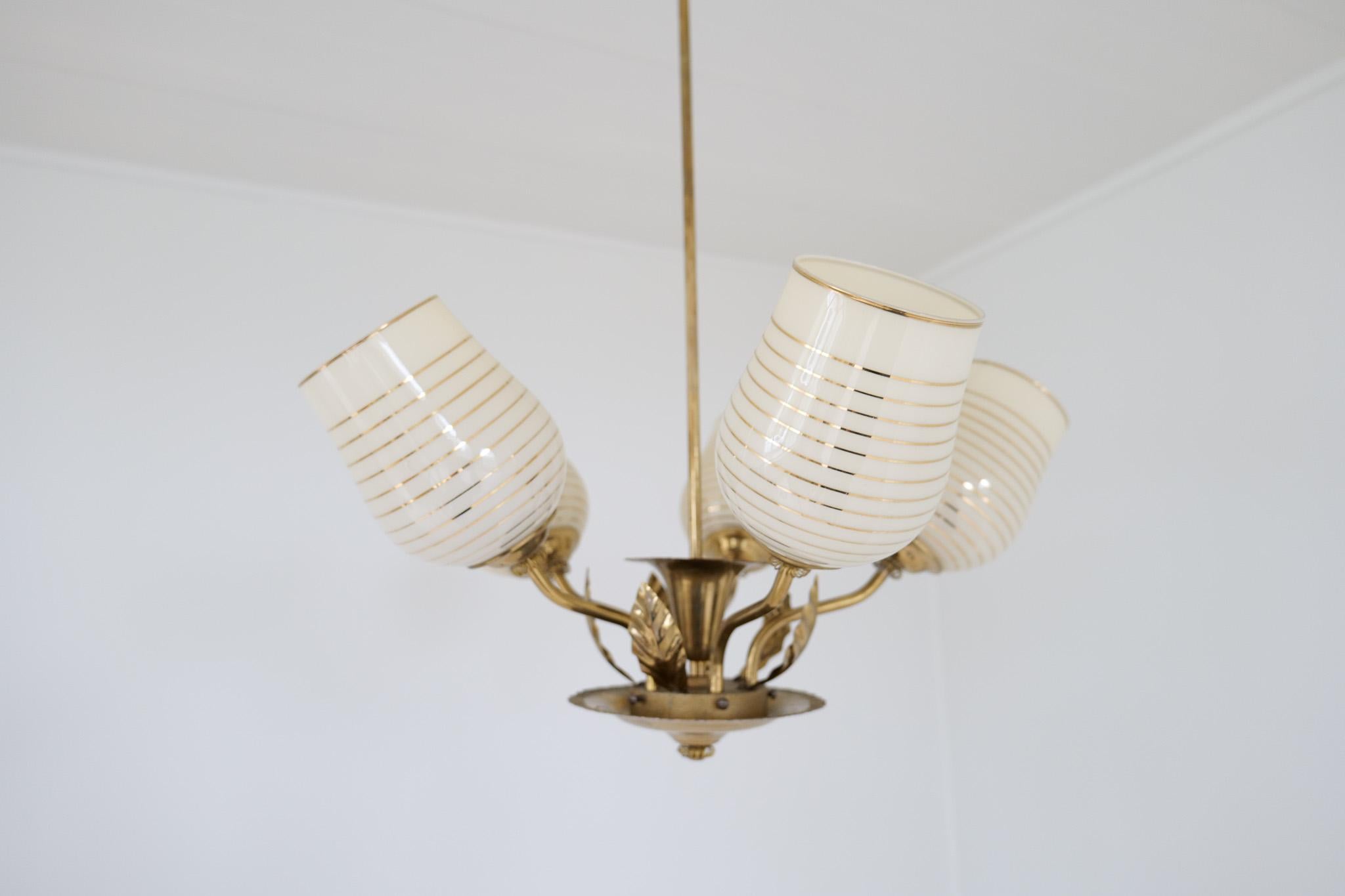 Mid Century Chandelier Lamp in Brass and Glass by Sario, Finland, 1950s For Sale 5