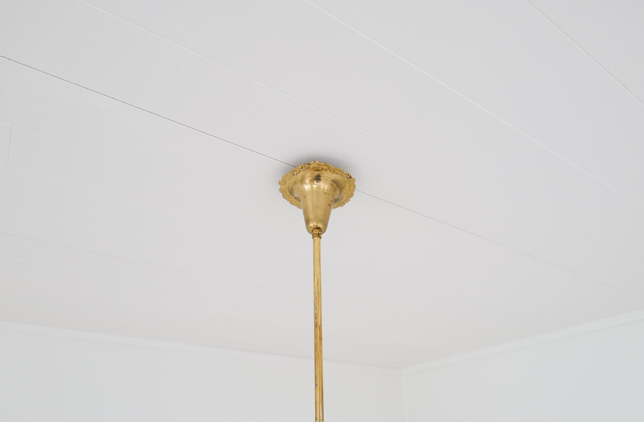 Mid Century Chandelier Lamp in Brass and Glass by Sario, Finland, 1950s For Sale 10
