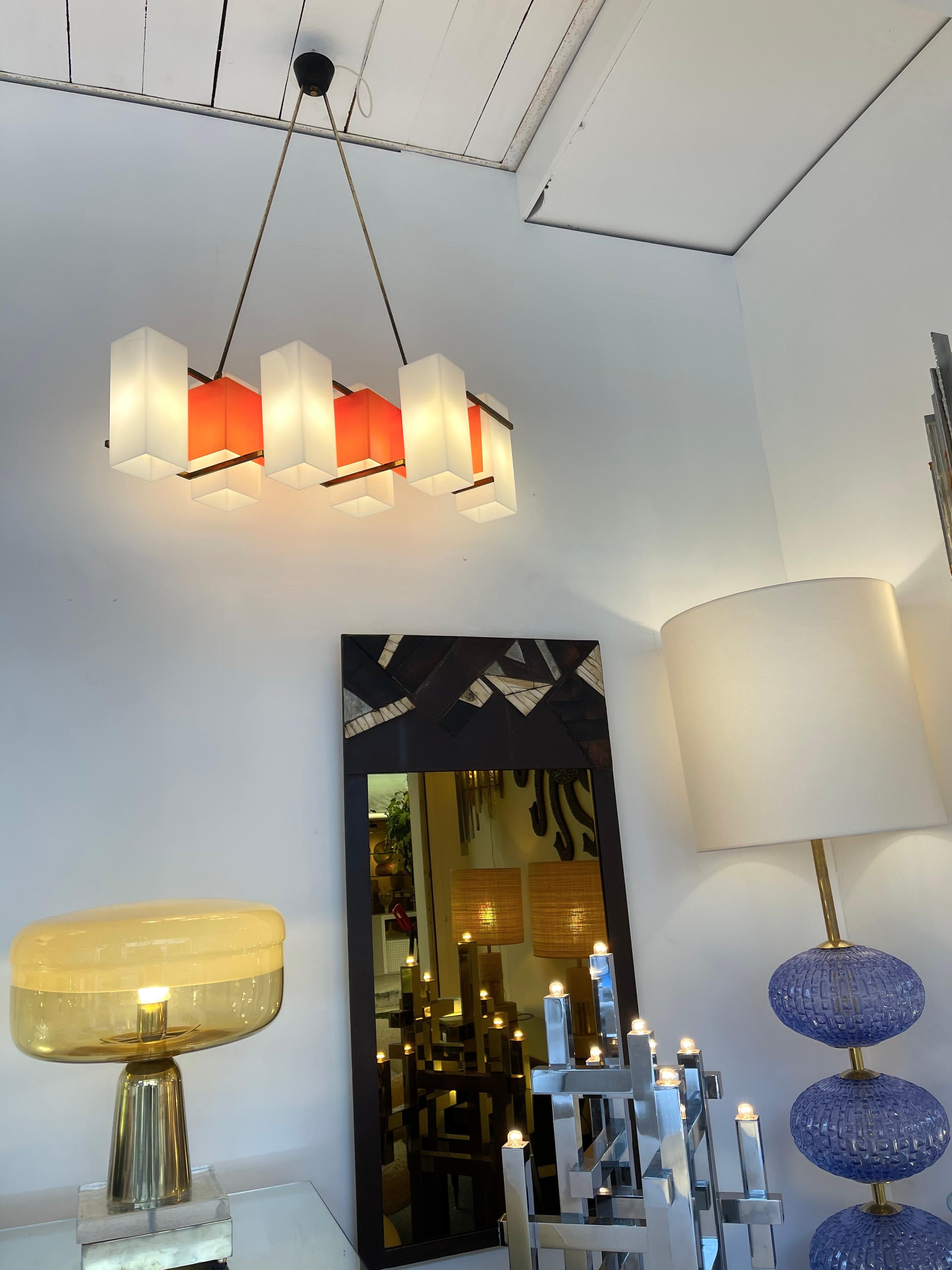 Mid-Century Chandelier Lucite and Brass by Stilux Milano, Italy, 1960s 2