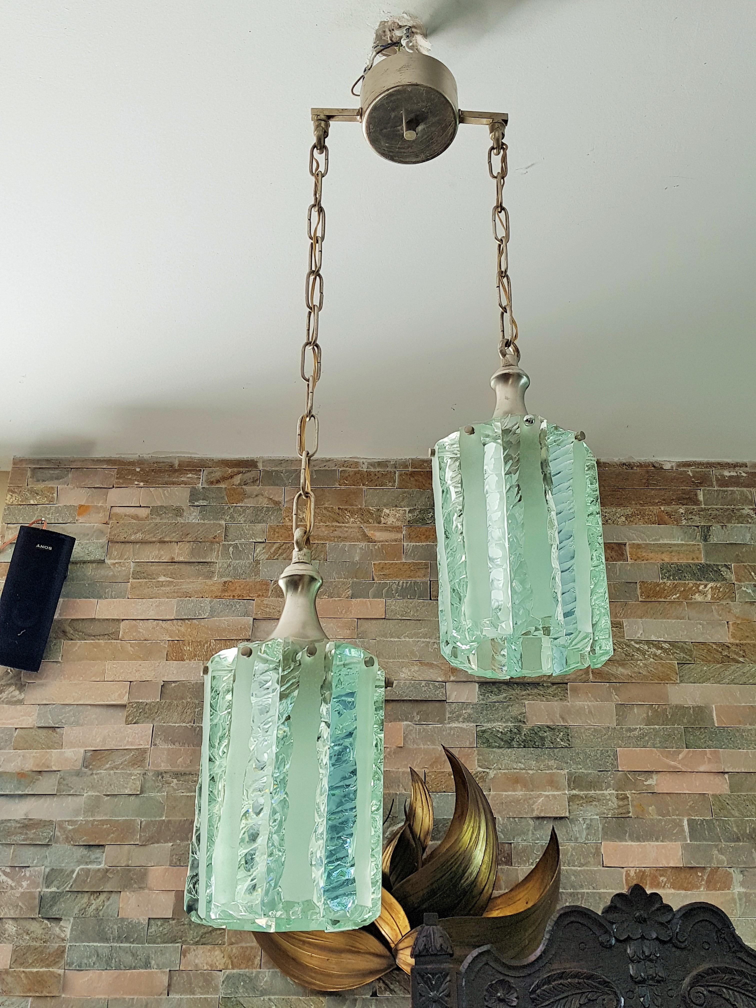 Italian Midcentury Chandelier Pendant Style Fontana Arte, Italy, 1960