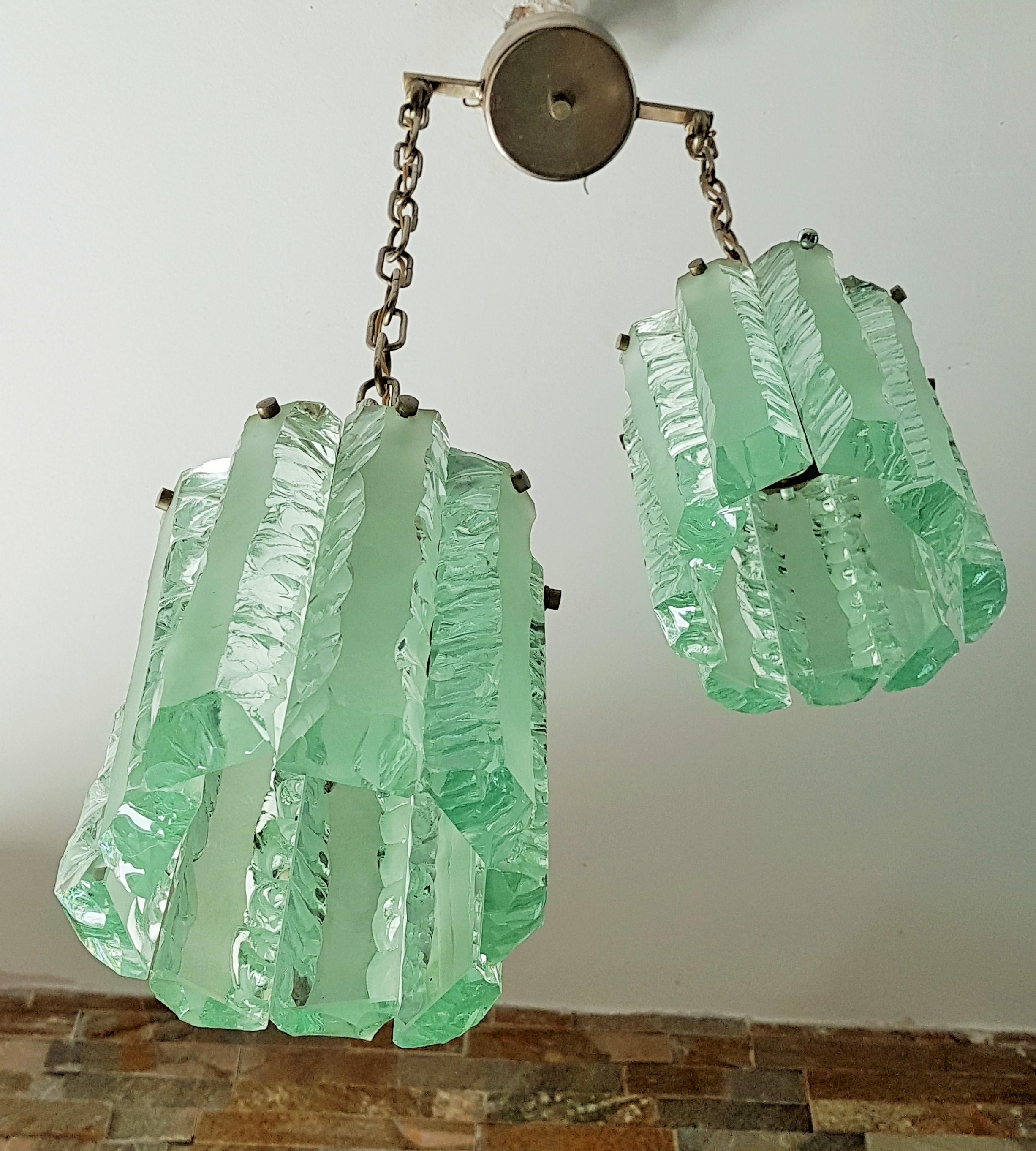 Mid-20th Century Midcentury Chandelier Pendant Style Fontana Arte, Italy, 1960