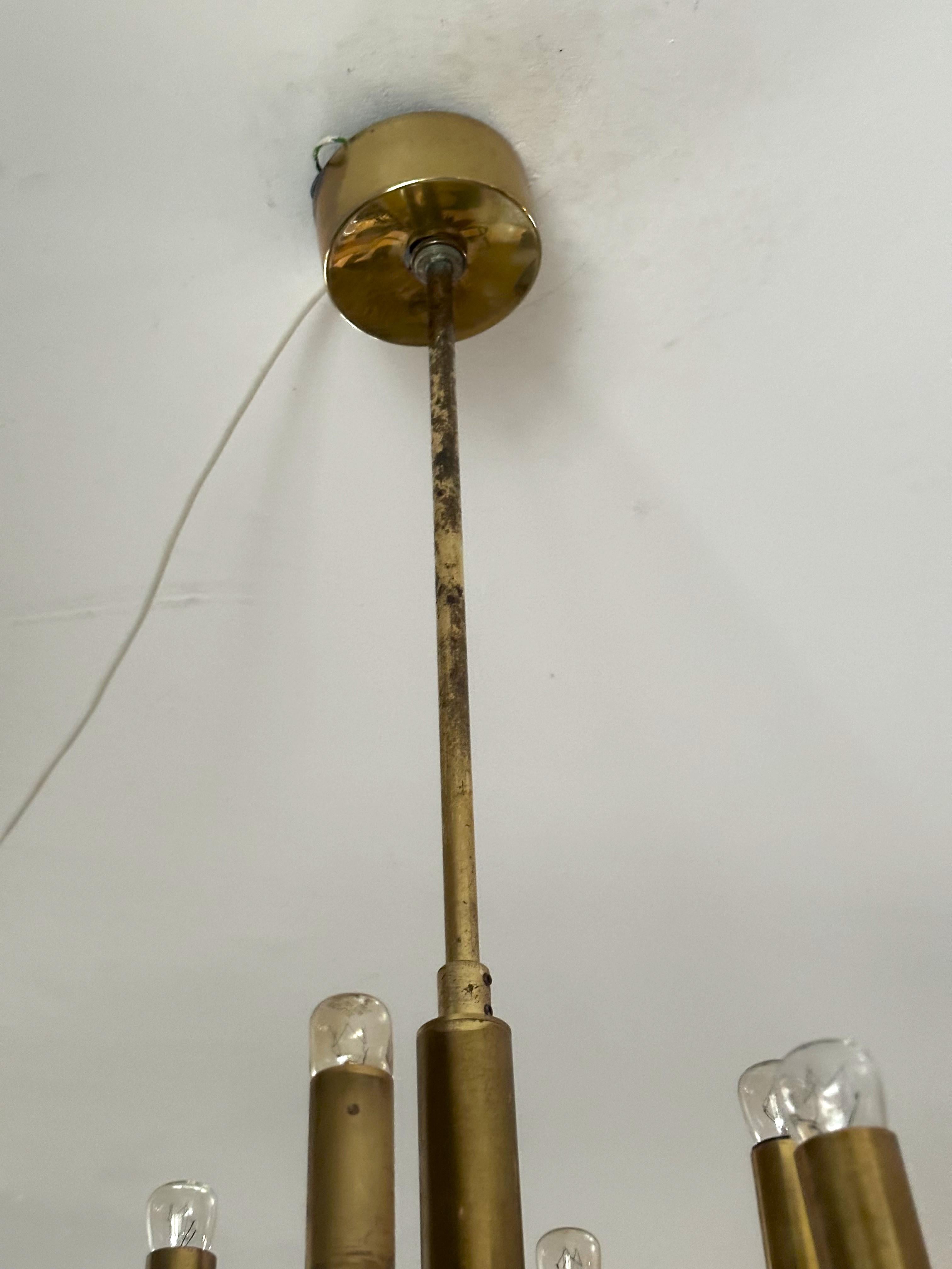 Mid-Century Chandelier signed Sciolari, Brass and Chrome, Italy 1960 For Sale 8