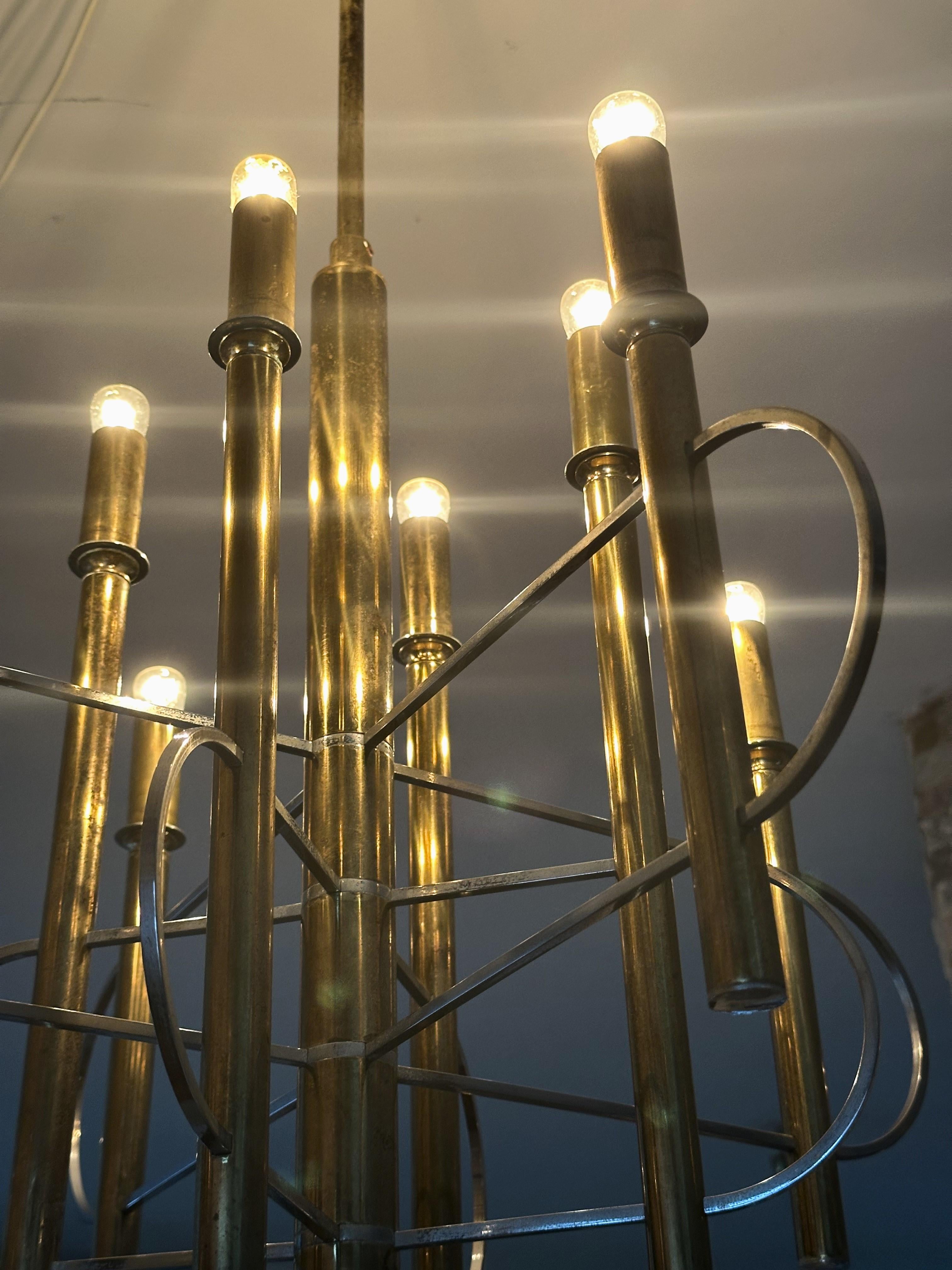 Mid-Century Chandelier signed Sciolari, Brass and Chrome, Italy 1960 For Sale 12
