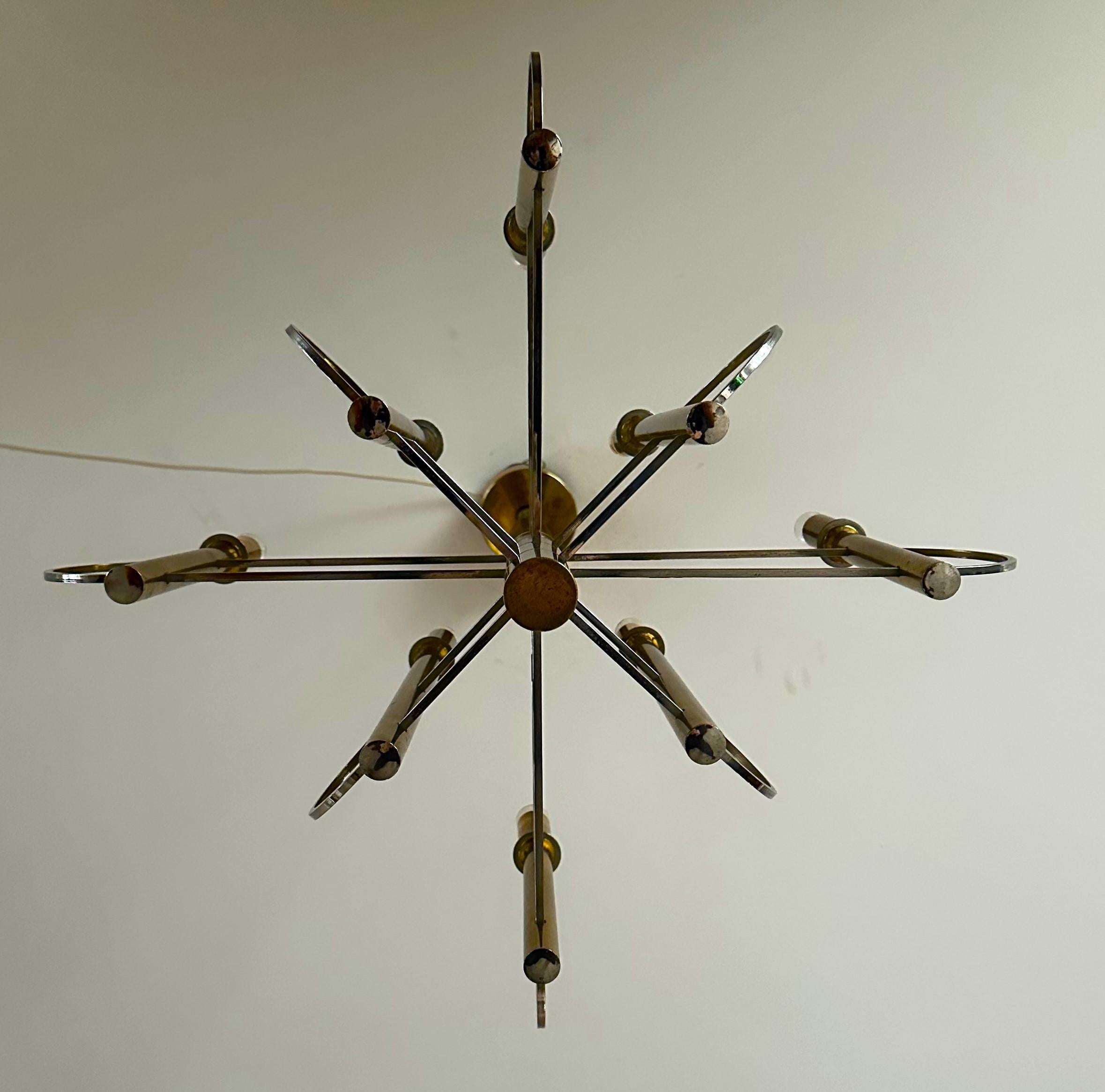 Mid-Century Chandelier signed Sciolari, Brass and Chrome, Italy 1960 For Sale 1