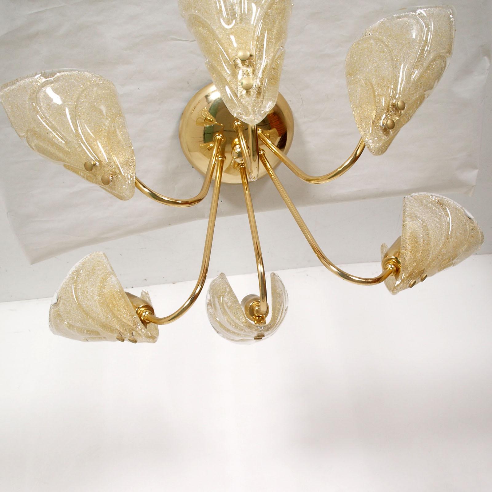Mid-Century Modern Mid-Century Chandelier Six-Light Murano Glass Leaves by Carlo Nason for Mazzega