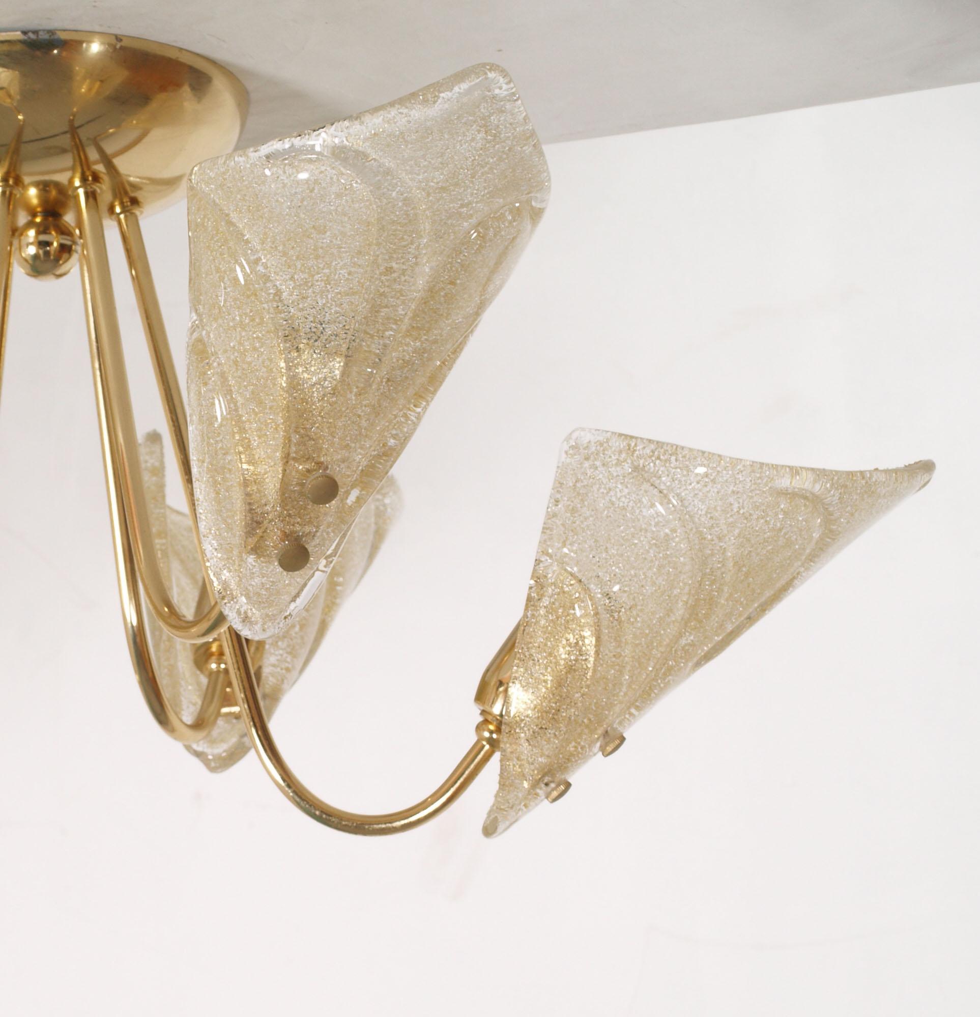 Italian Mid-Century Chandelier Six-Light Murano Glass Leaves by Carlo Nason for Mazzega