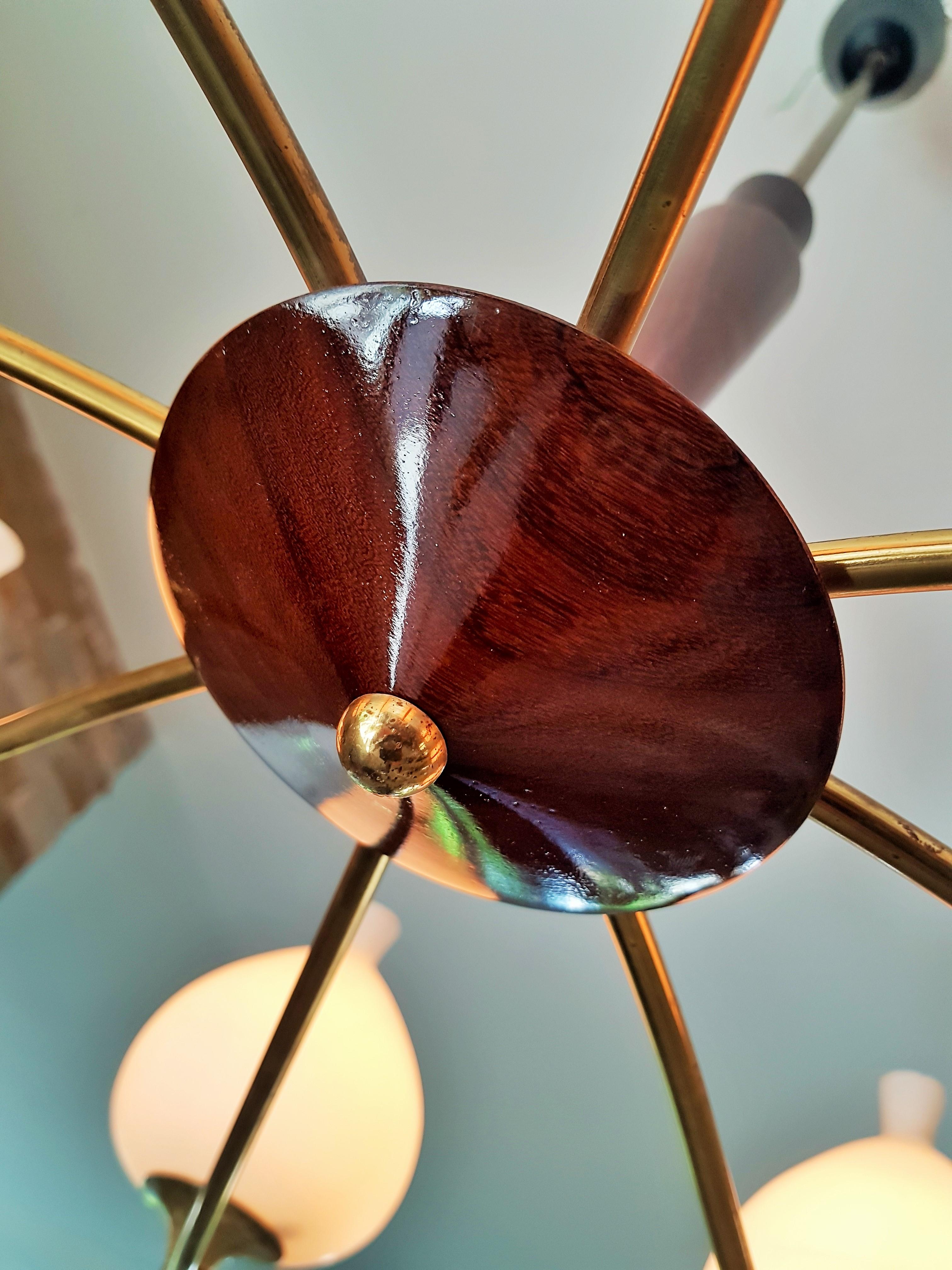 Midcentury Chandelier Style Sciolari, Brass and Wood, Italy, 1950s For Sale 6