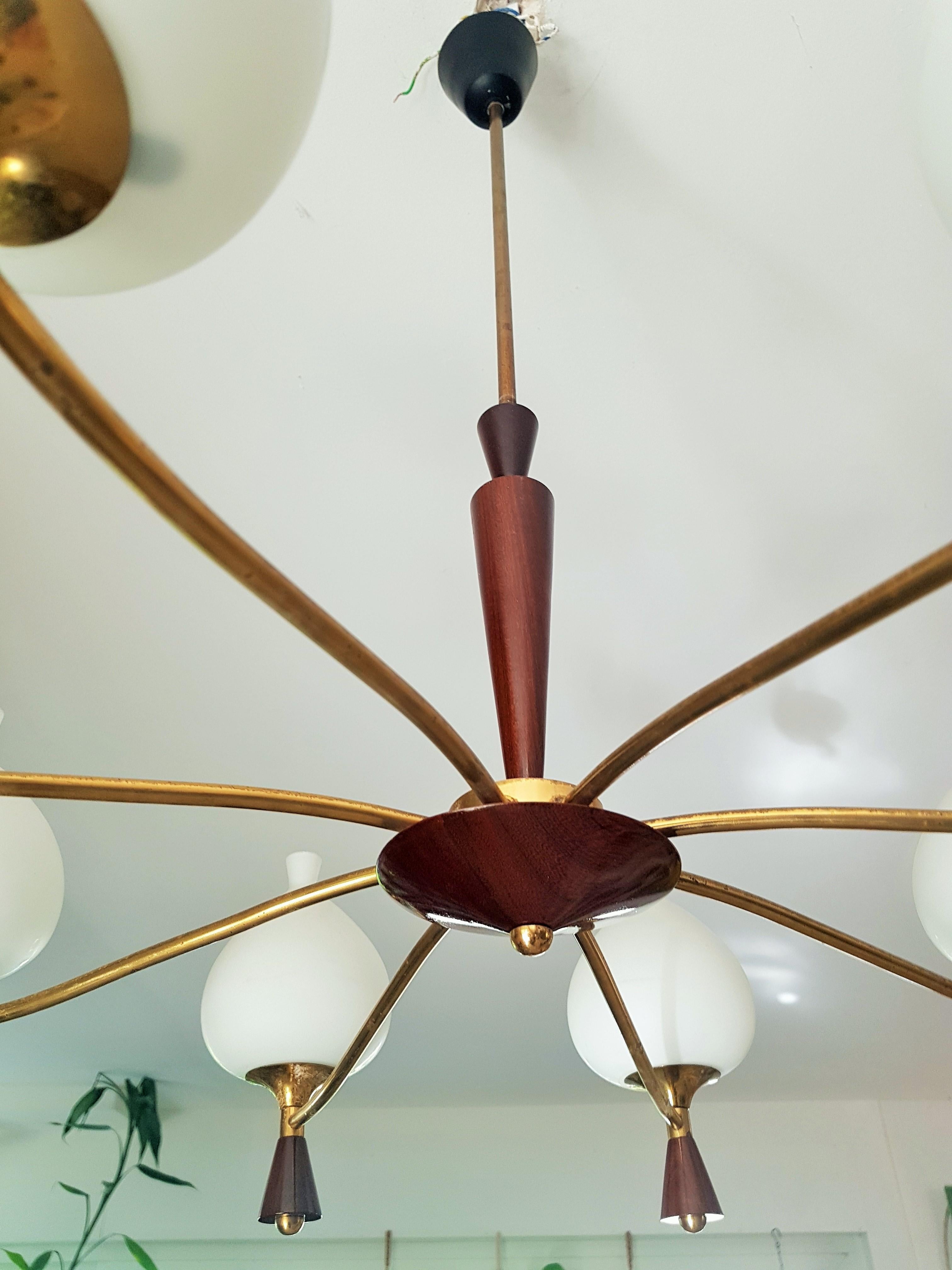 Midcentury Chandelier Style Sciolari, Brass and Wood, Italy, 1950s For Sale 10