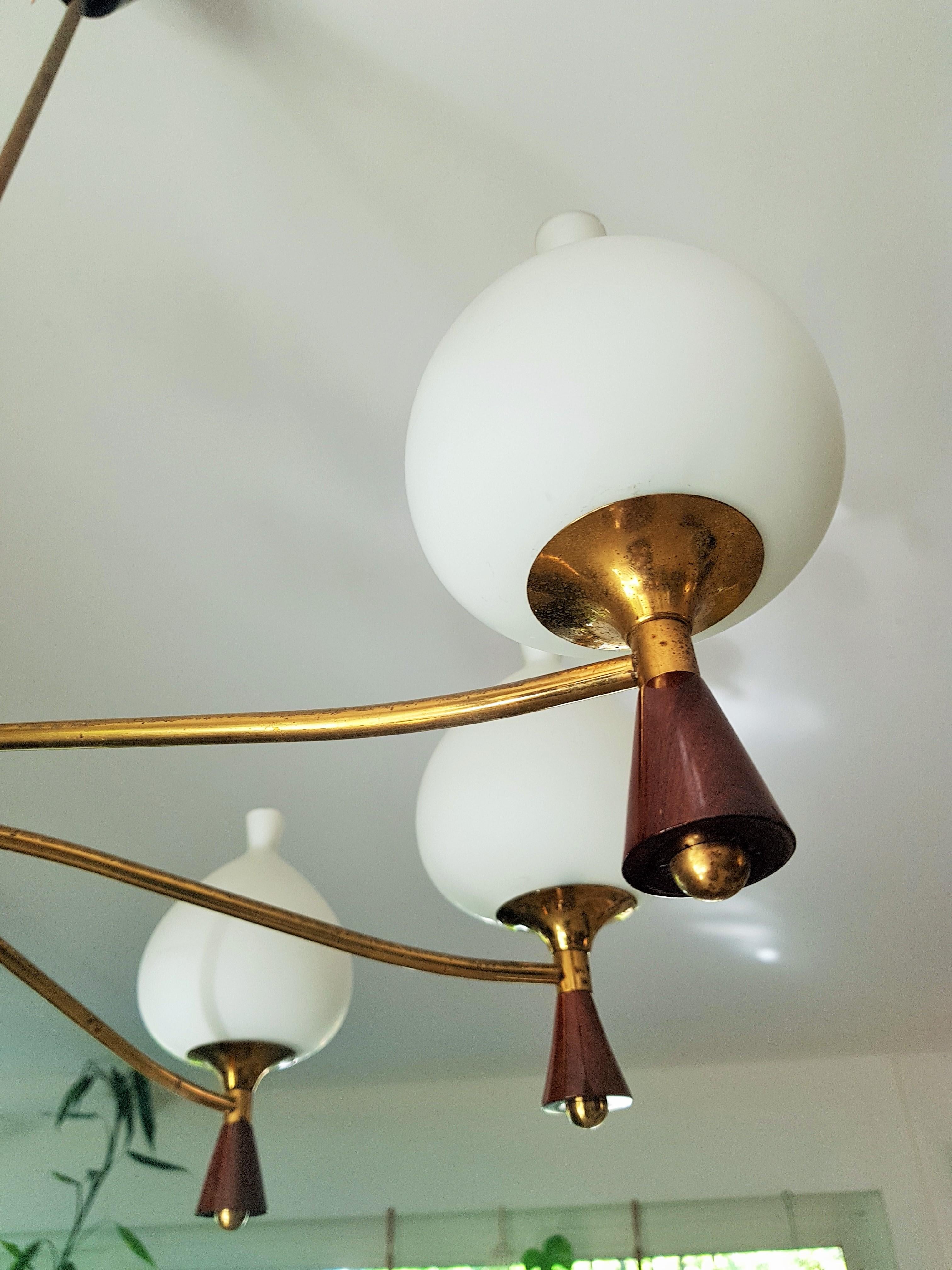 Midcentury Chandelier Style Sciolari, Brass and Wood, Italy, 1950s For Sale 12