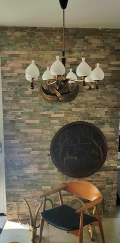 Midcentury Chandelier Style Sciolari, Brass and Wood, Italy, 1950s