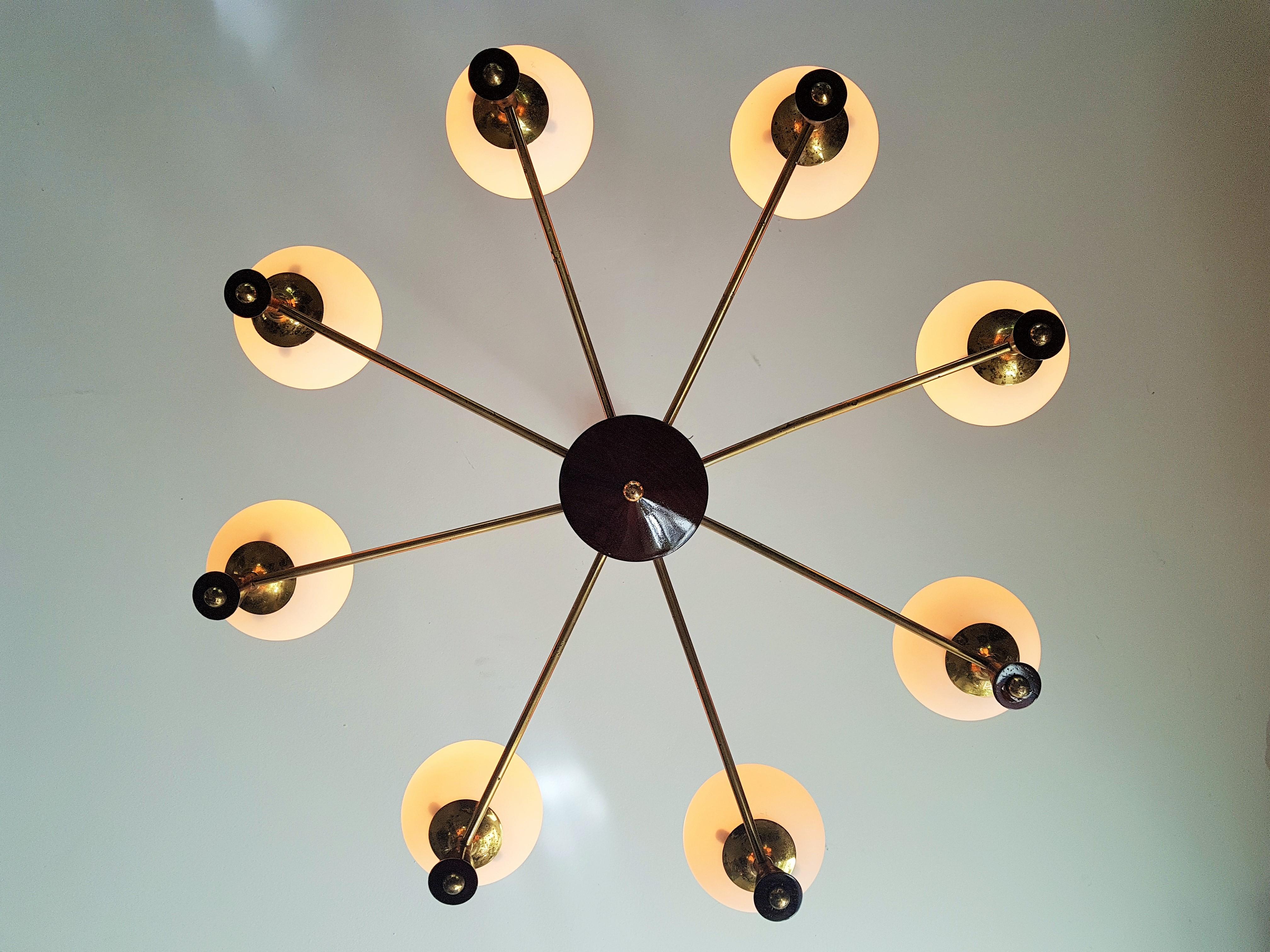 Midcentury Chandelier Style Sciolari, Brass and Wood, Italy, 1950s For Sale 1